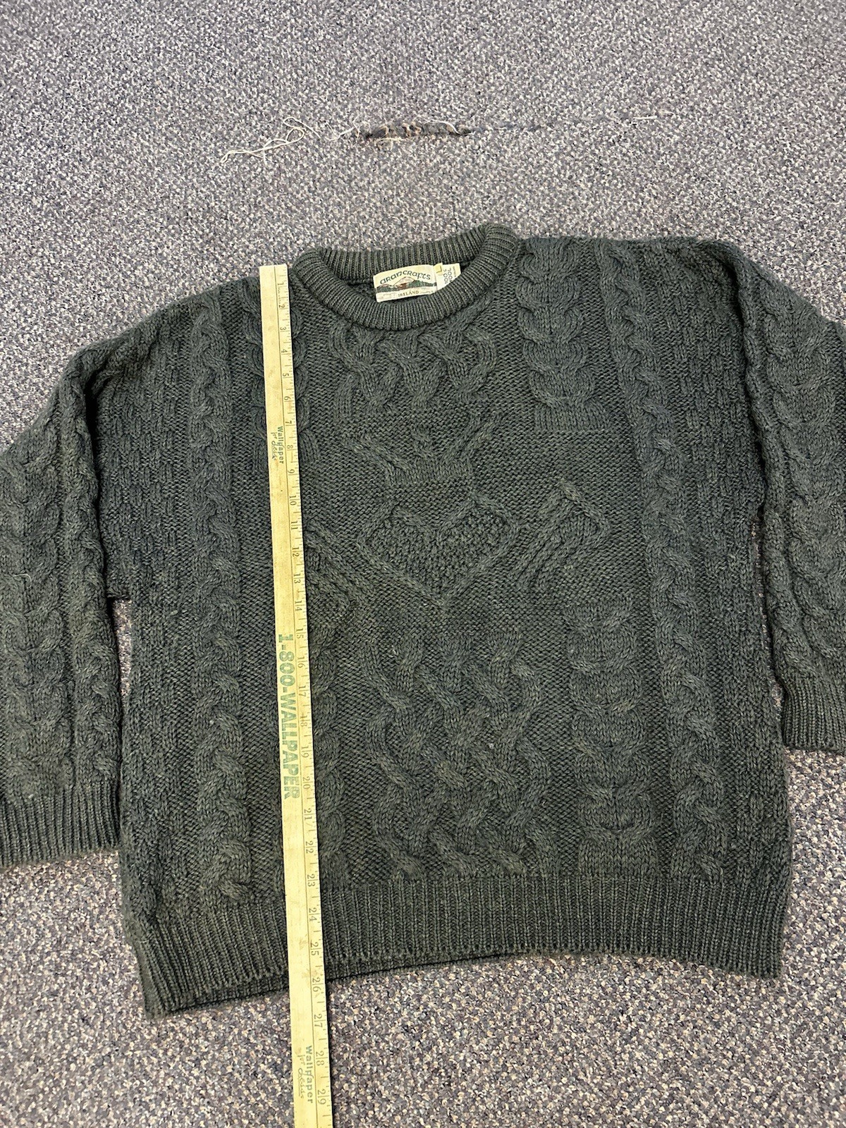 Aran Crafts Sweater Mens Large Green Wool Cable Knit Crewneck Fisherman Ireland