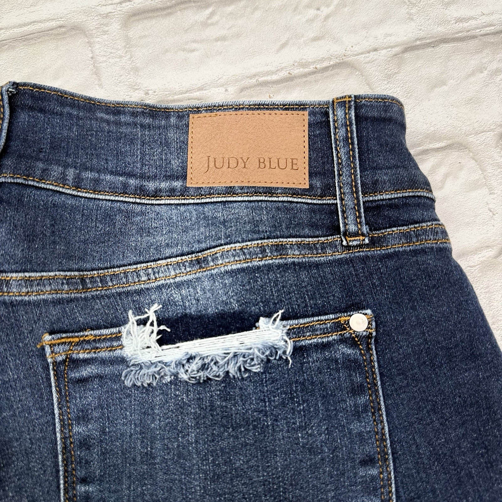Judy Blue Jeans Womens 18W High Rise Dark Wash Bootcut Stretch Distressed Fringe