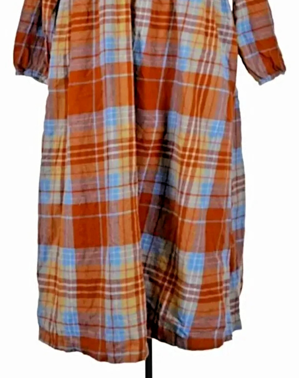 Lucy & Yak Maeve Midi Dress – Rust Terracotta Blue Plaid UK 20