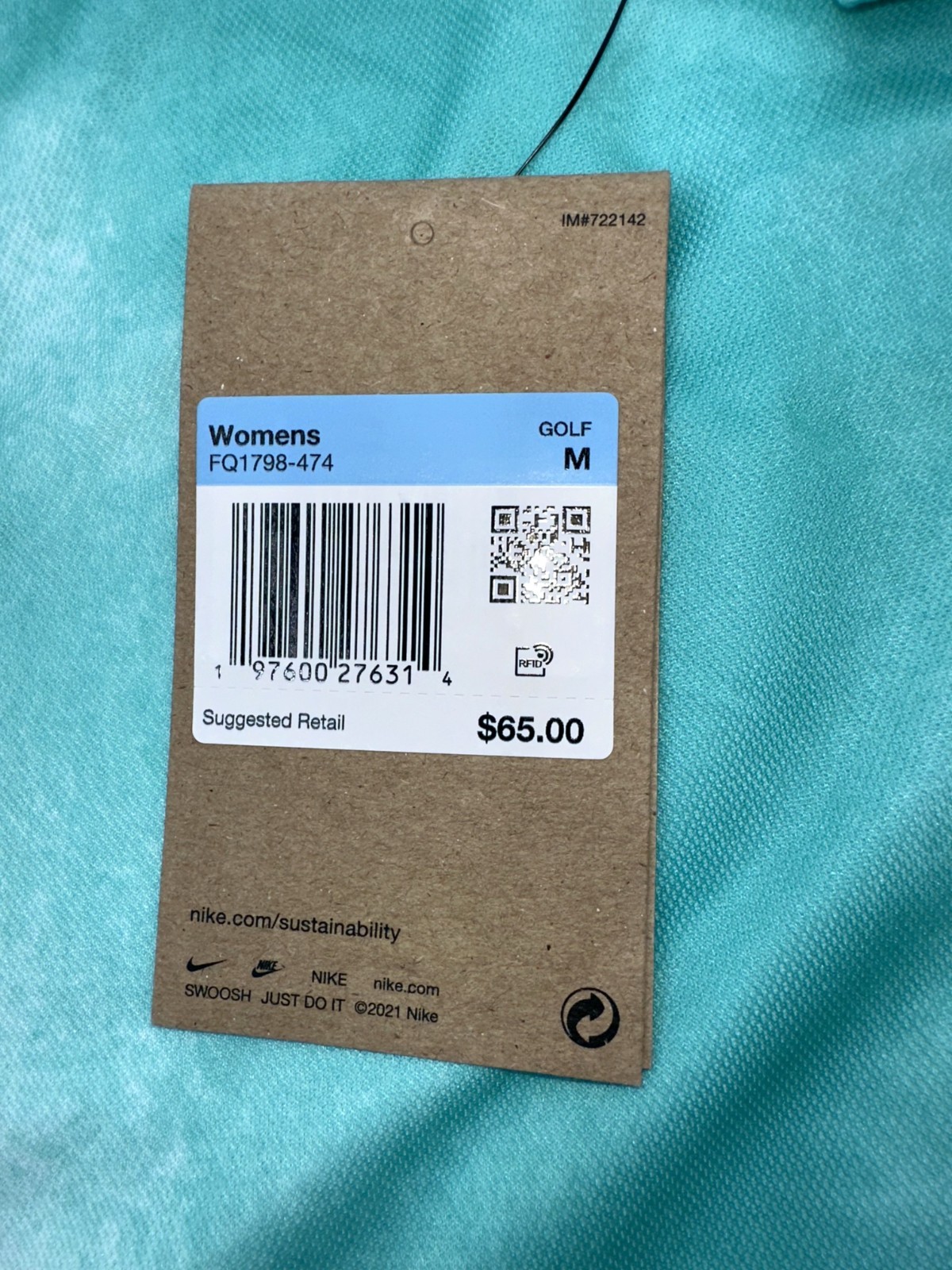 $65 Nike Women’s SS Golf Polo Shirt-FQ1798 Glacier Blue/Green Frost-Medium-New