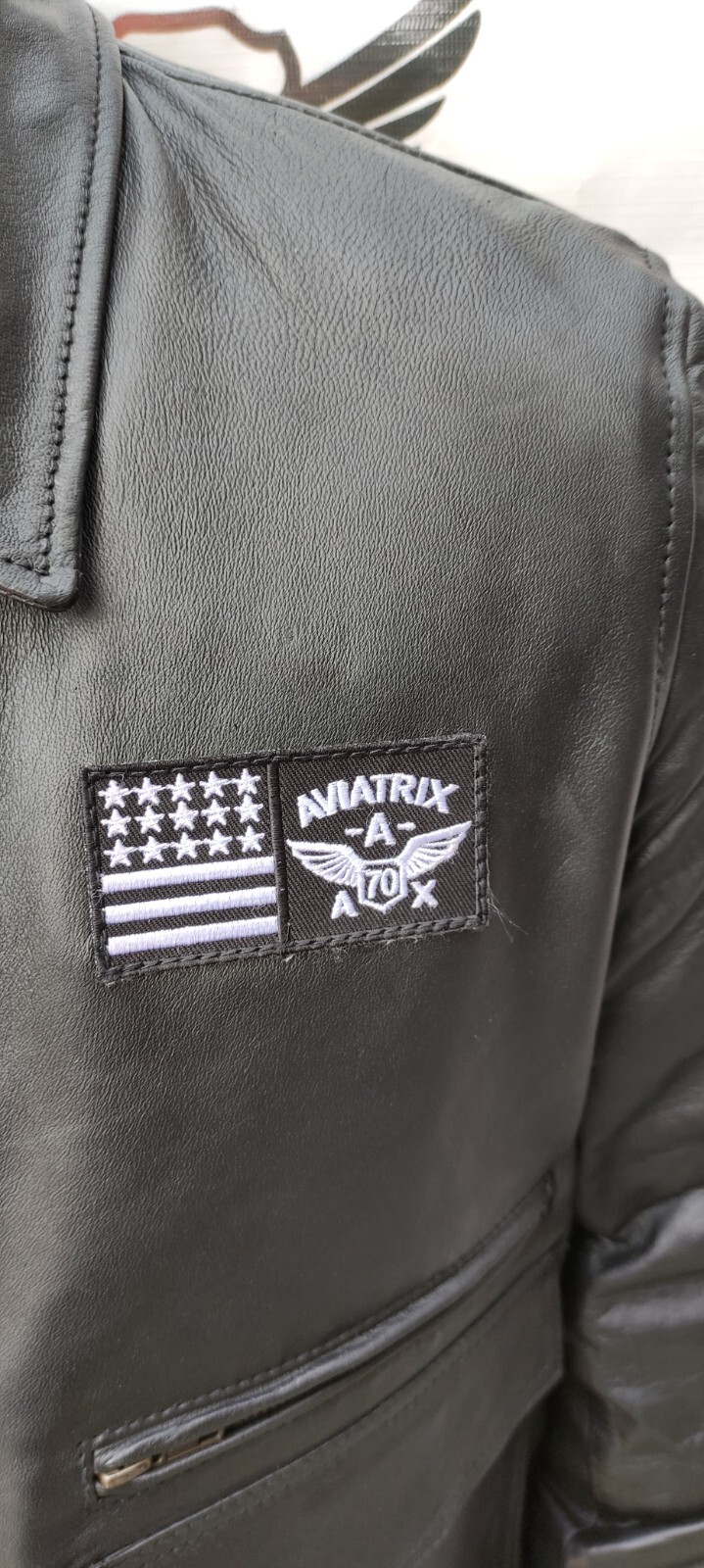 Genuine leather jacket Mens Pilot Bomber Biker motorcycle Style jacket in Black