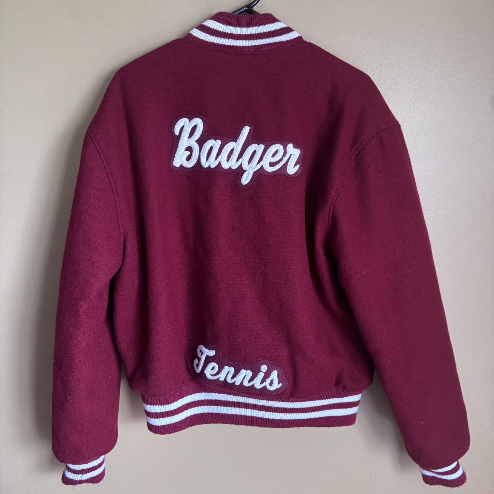 Vintage Varsity Letterman Jacket Red White Wool Leather Size Medium 80s 90s