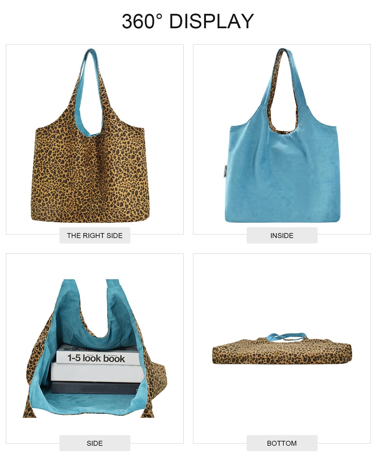 TeeYee Women Canvas Tote Bag Leopard Double-Sided Shoulder One Size, 323blue