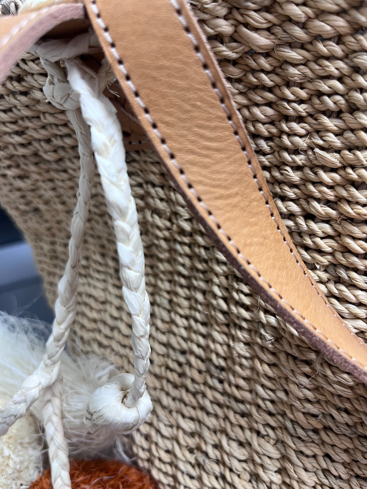 Womens Straw Tote Bag 12×9″ Leather Trim Summer Beach Shoulder Handbag 25″