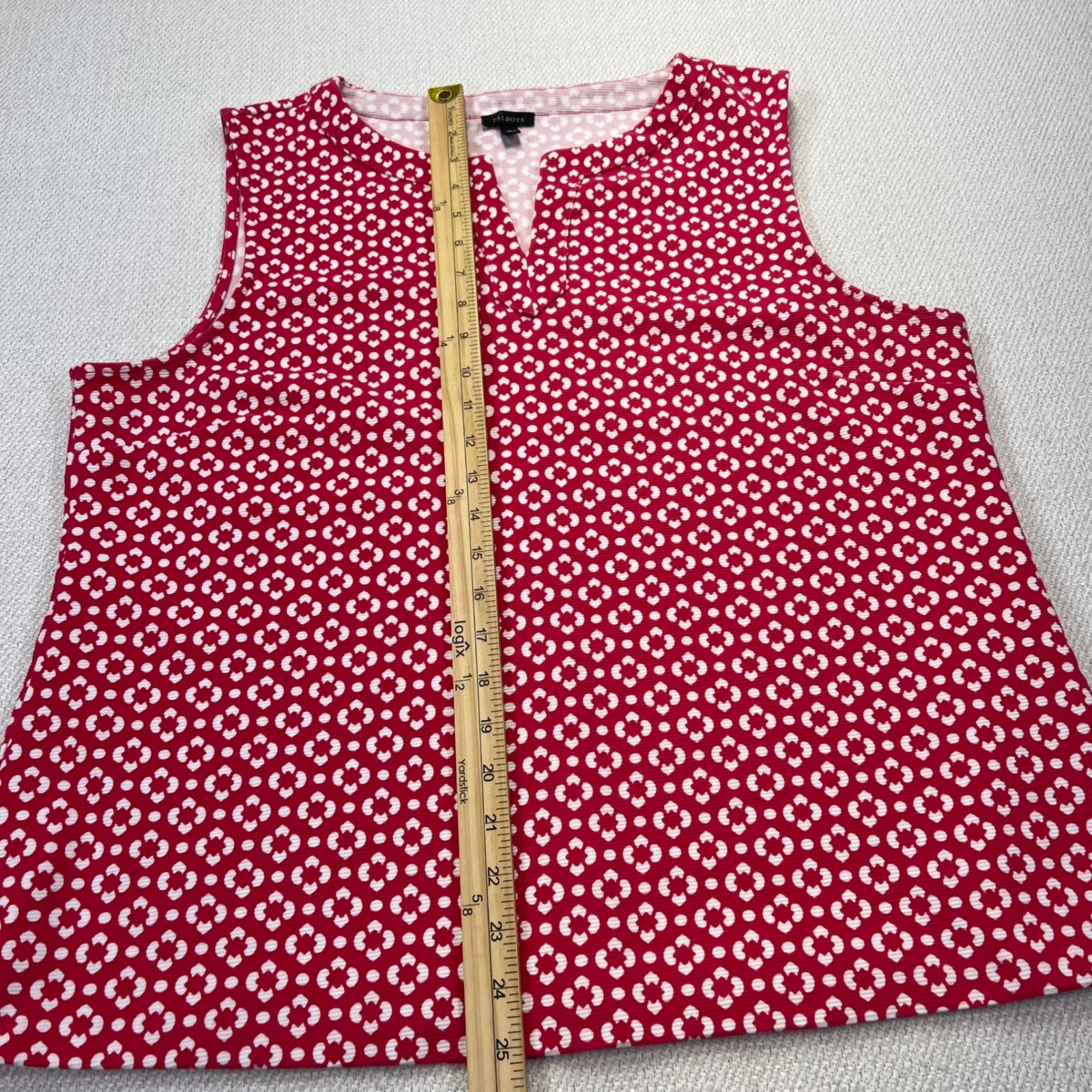 Talbots Sleeveless Split Neck Top Ottoman Shell Top XL Geometric Textured Flower