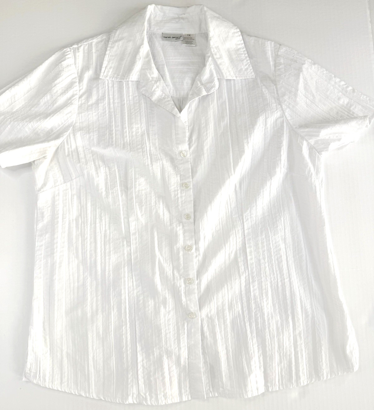 Harvé Benard Women White Shirt Cotton Short Sleeve SZ 1X Summer