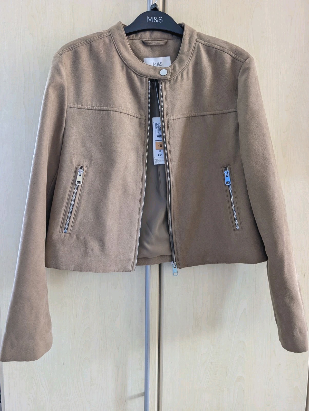 Marks and Spencer Womens Suede Cropped Bomber Jacket Summer Jacket Size 10 BNWT