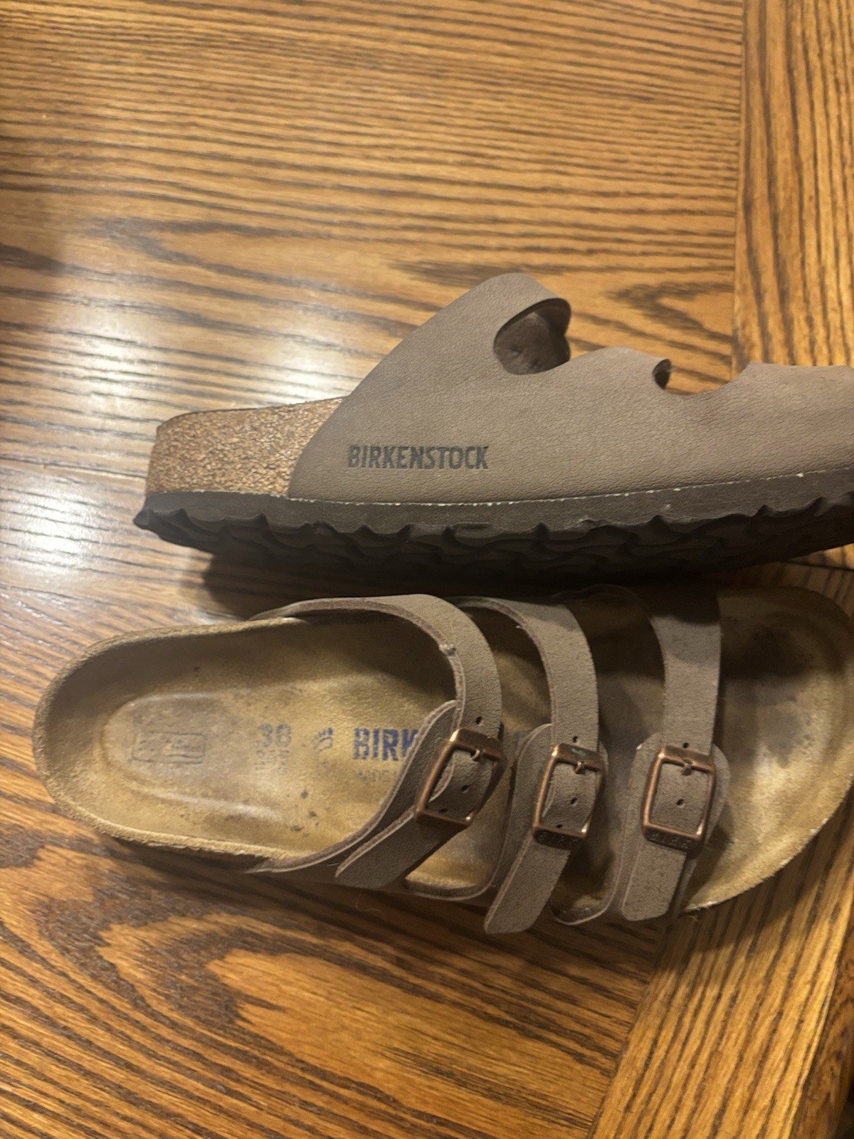 Birkenstock Florida Brown Suede 3-Strap Buckle Slide Sandals US 8