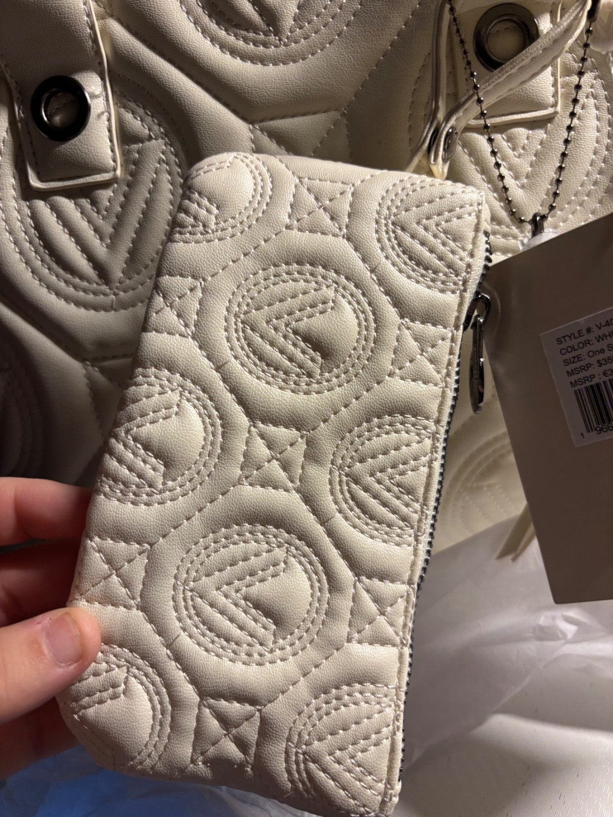 NWT Valentino Orlandi Large Quilted Tote Bag With Matching Wallet White