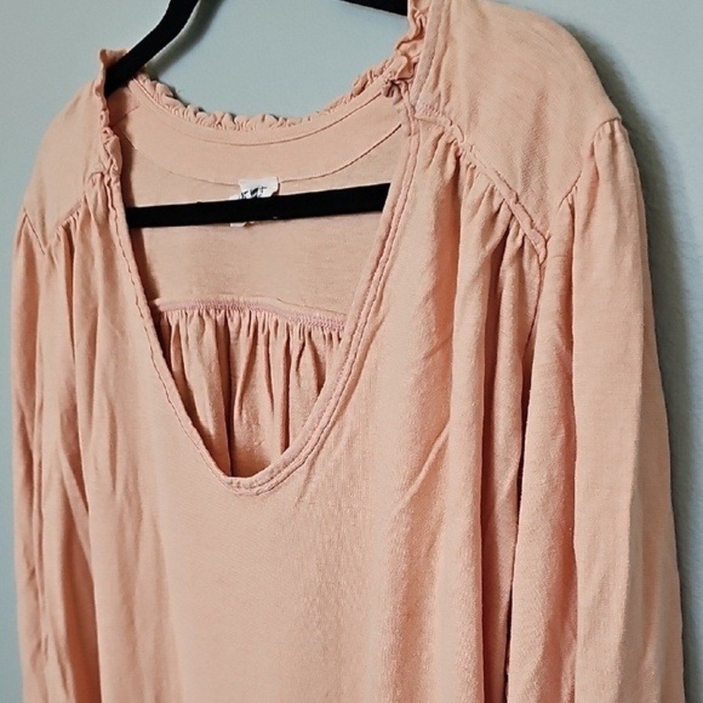 We the Free Large Oversized Peach Long Sleeve Smocked Wrist Hemp Blend Top