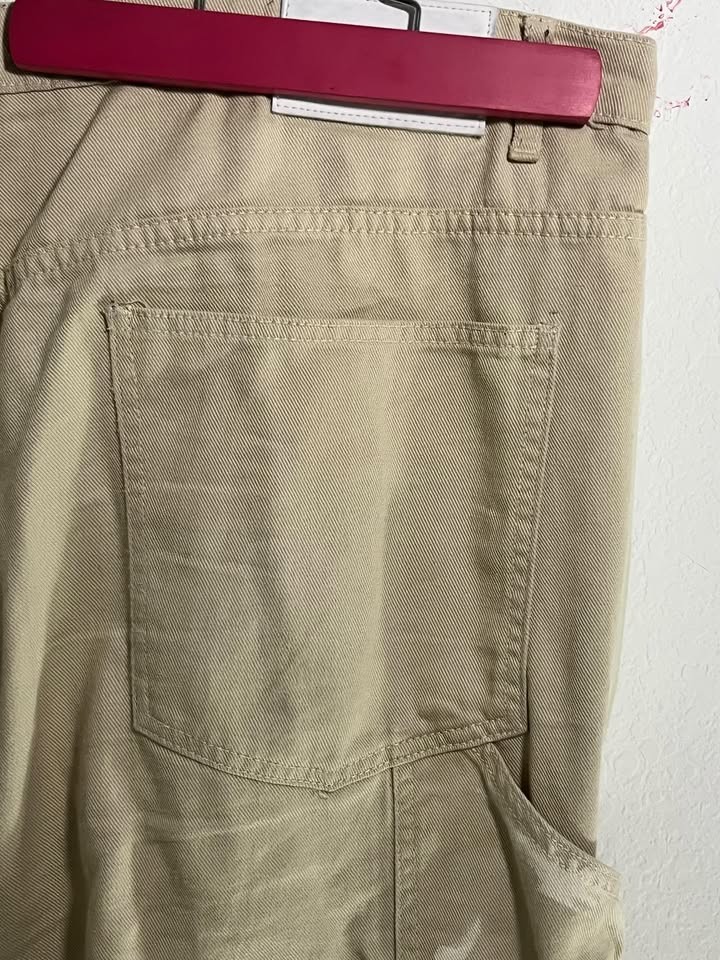 boohooMAN Men’s Cargo Carpenter Pants Size 44 Khaki Paint Splatter Trousers