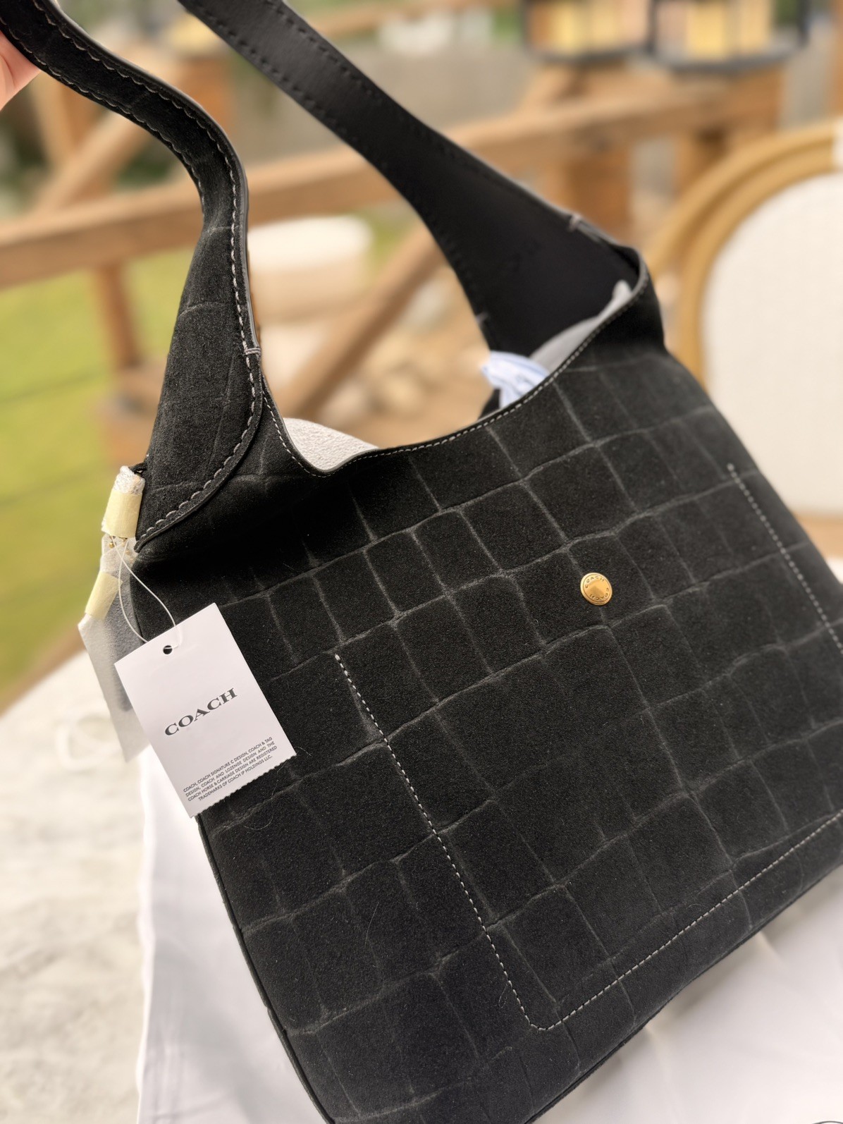 COACH Black Croc-Embossed Suede BROOKLYN 28 Shoulder Bag BRAND NEW WITH DUST BAG