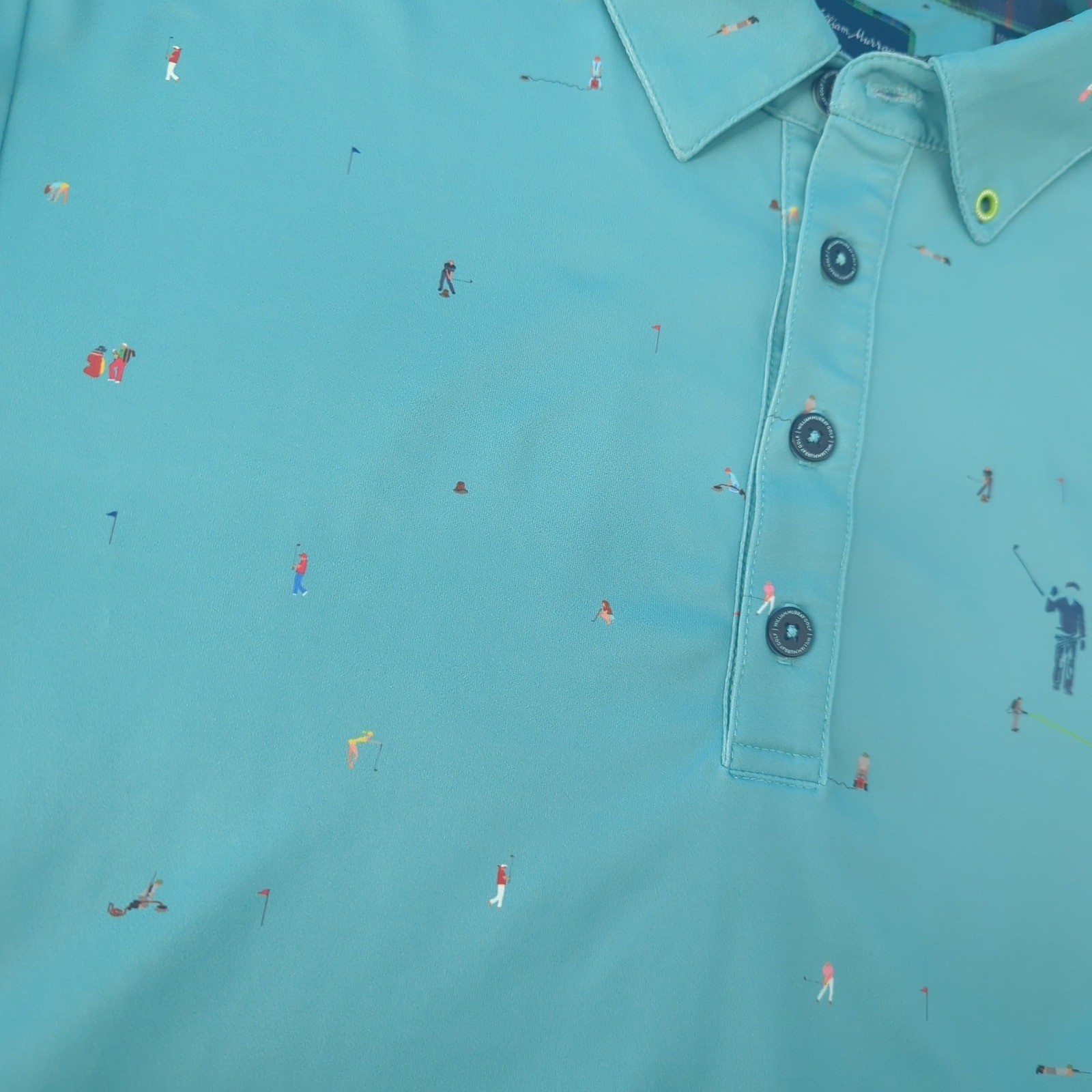 William Murray Mens Medium Golf Polo Shirt Teal Blue Novelty Print Short Sleeve