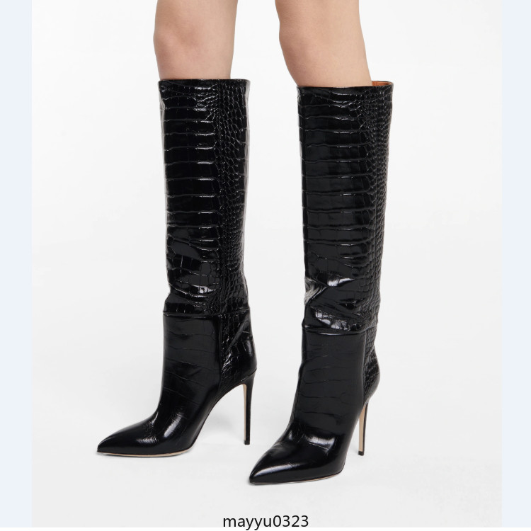 Women’s Knee High Boots Alligator Pattern High Stiletto Heel Shoes Party Plus