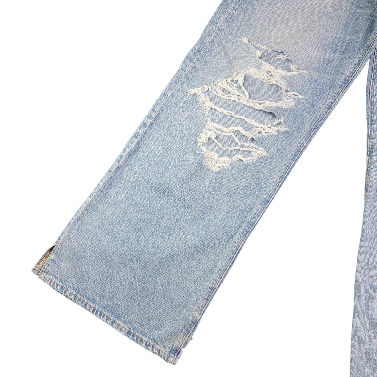 American Eagle Womens 6 Reg Super High Rise Baggy Wide Leg Destroyed Blue Jeans