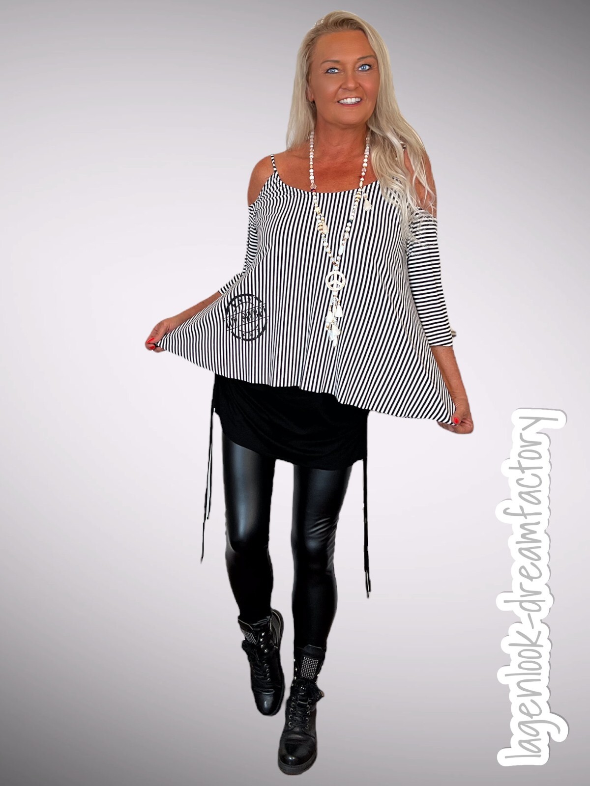 MYO Lagenlook Bell Shirt Off Shoulder Stripe PRINT 40 42 44 46 48 50 52