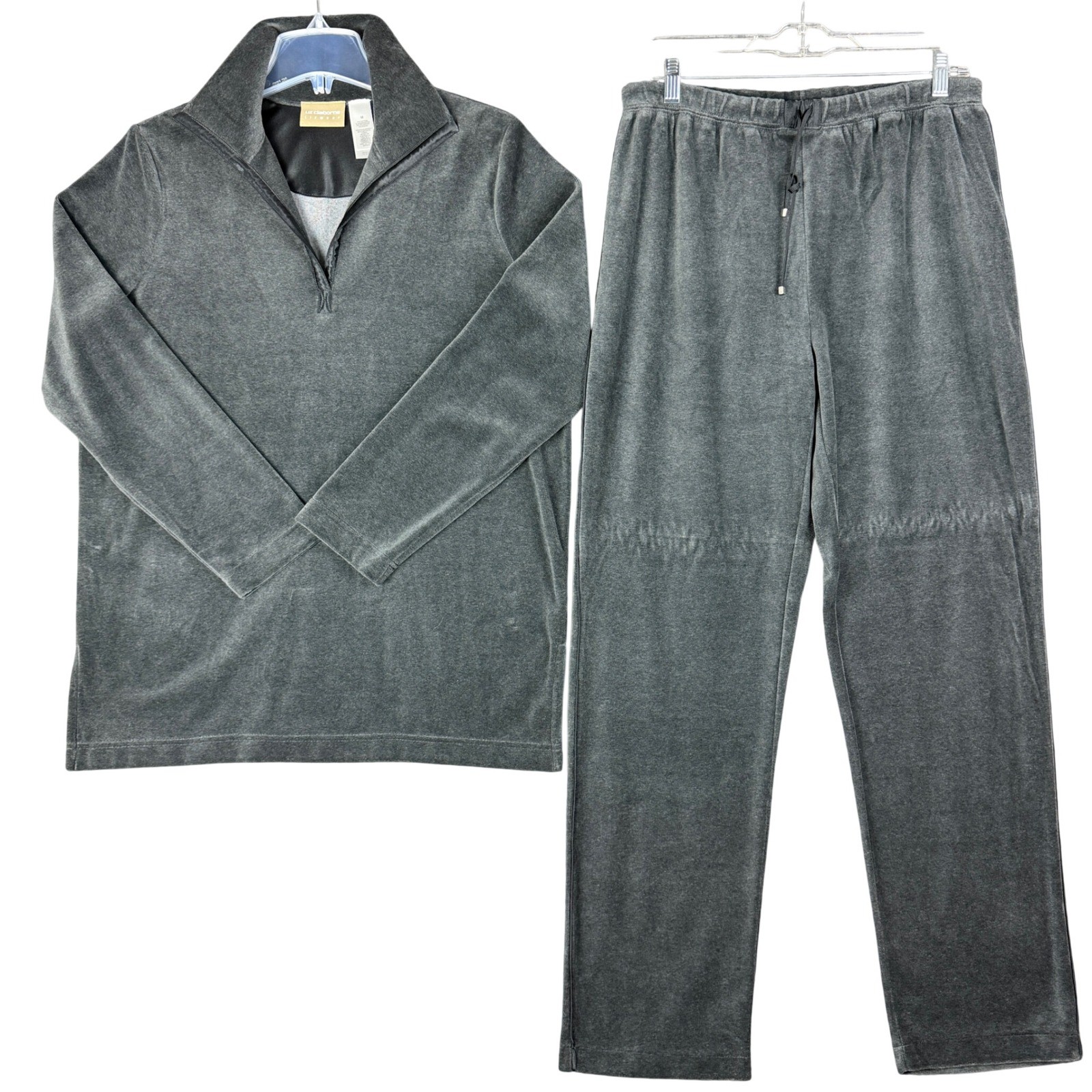 NEW Liz Claiborne Lizwear Women’s M Gray Velour Essentials Pullover Pants Set