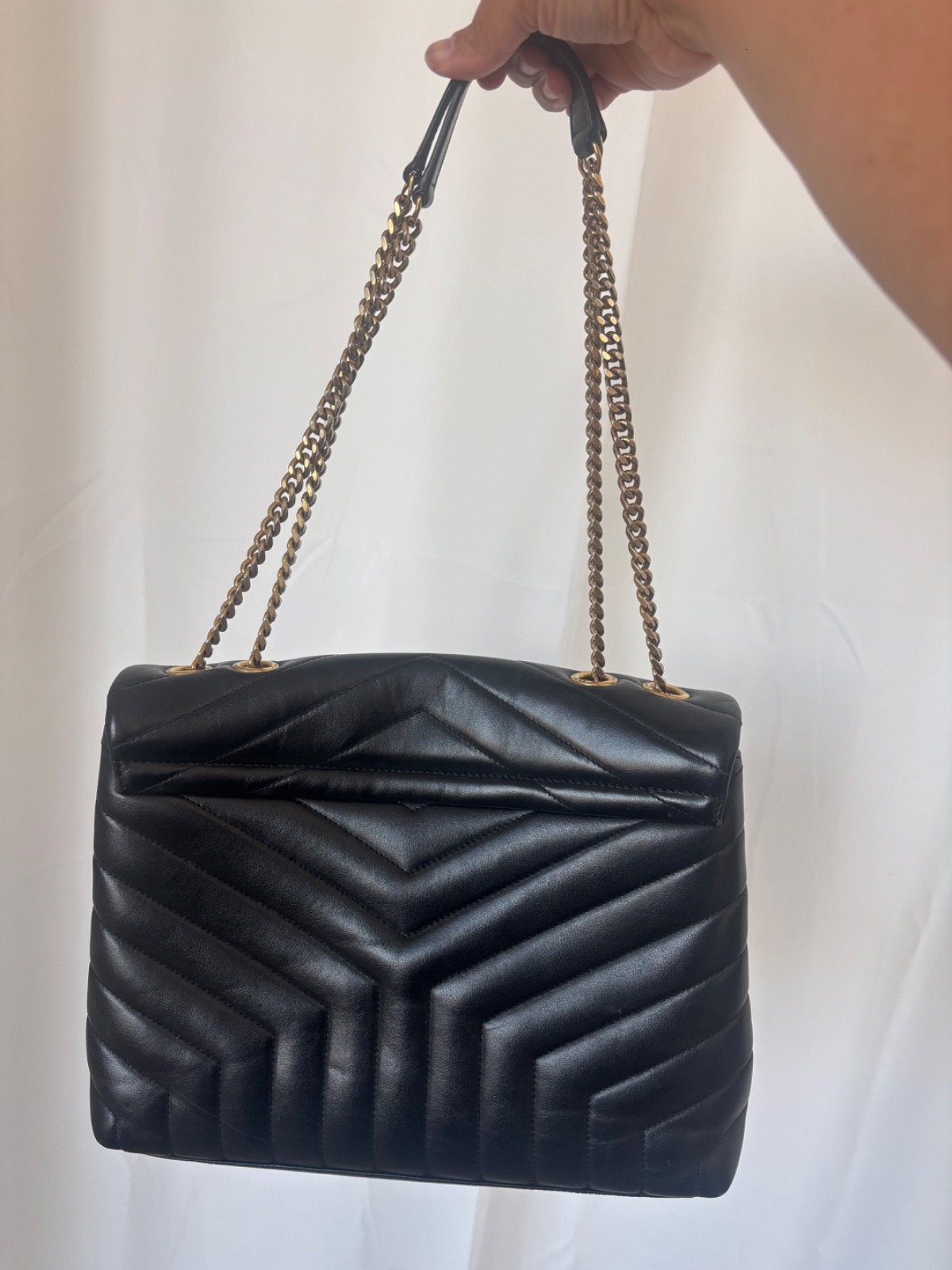 Saint Laurent Loulou Bronze Hardware Shoulder Bag Medium Black Leather