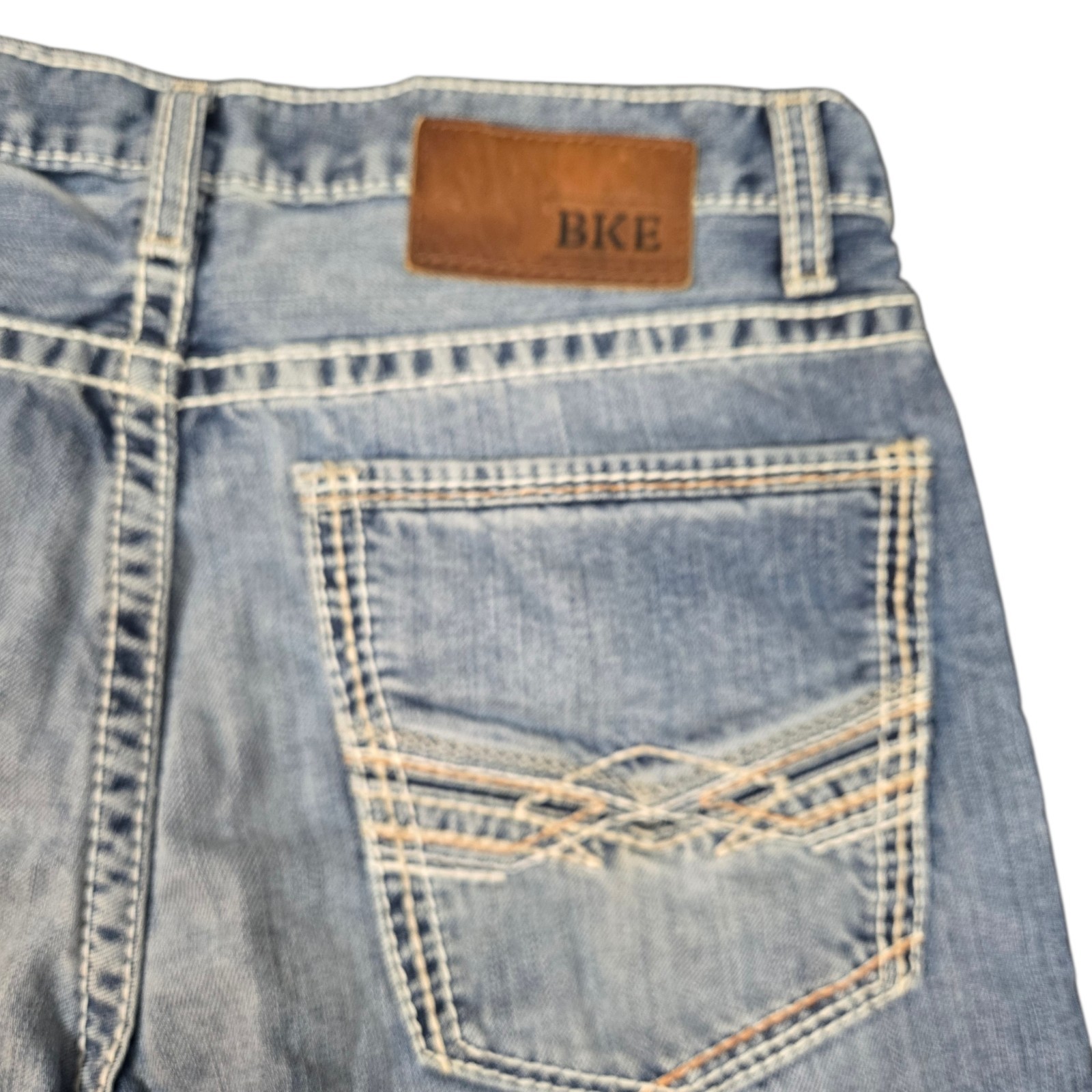 BKE Denim Ryan Straight Leg Mens Jeans Medium Wash Thick Stitch Size 32S 32×30