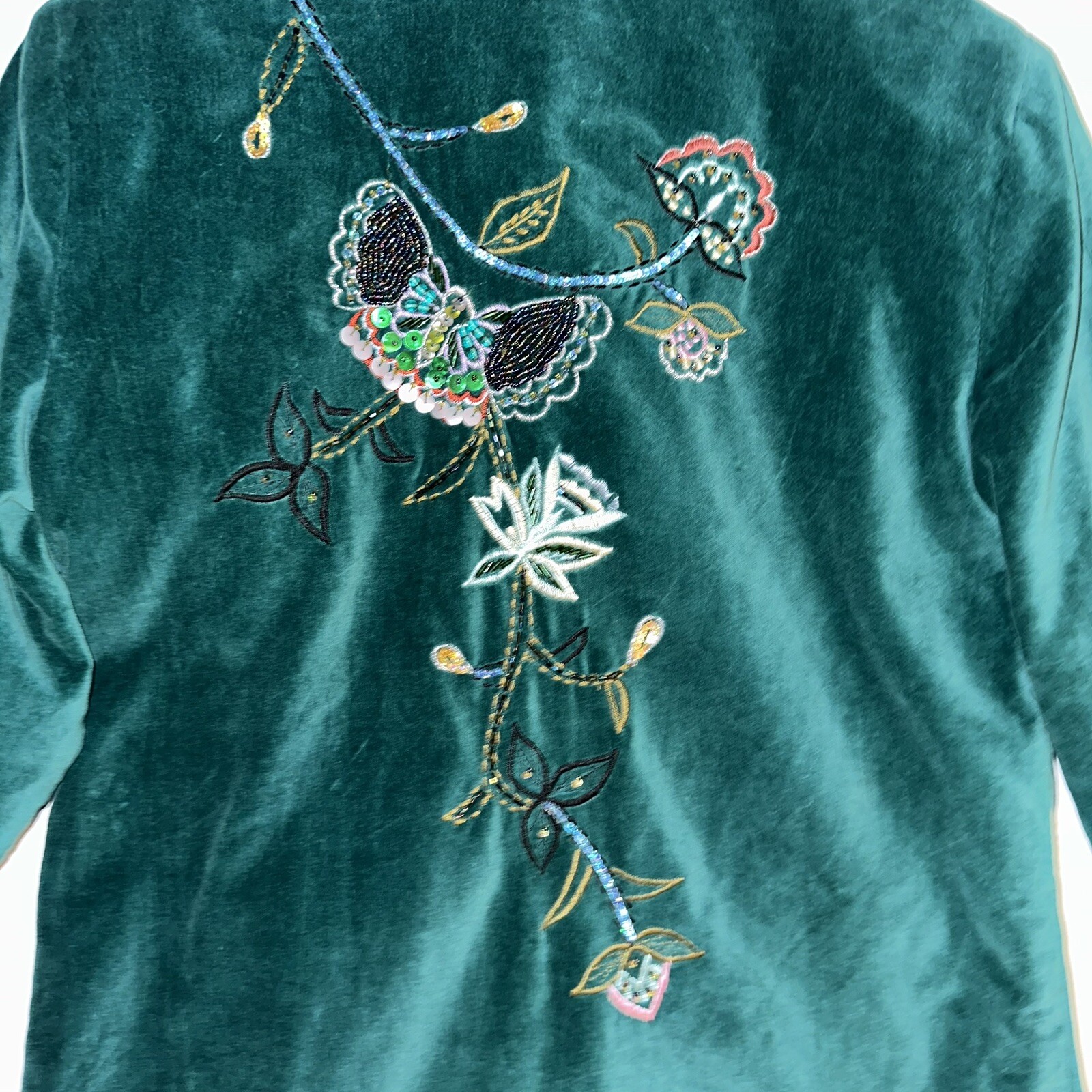 Indigo Moon Jacket Green Velvet Velour Embroidered Sequin Womens Boho Size XS