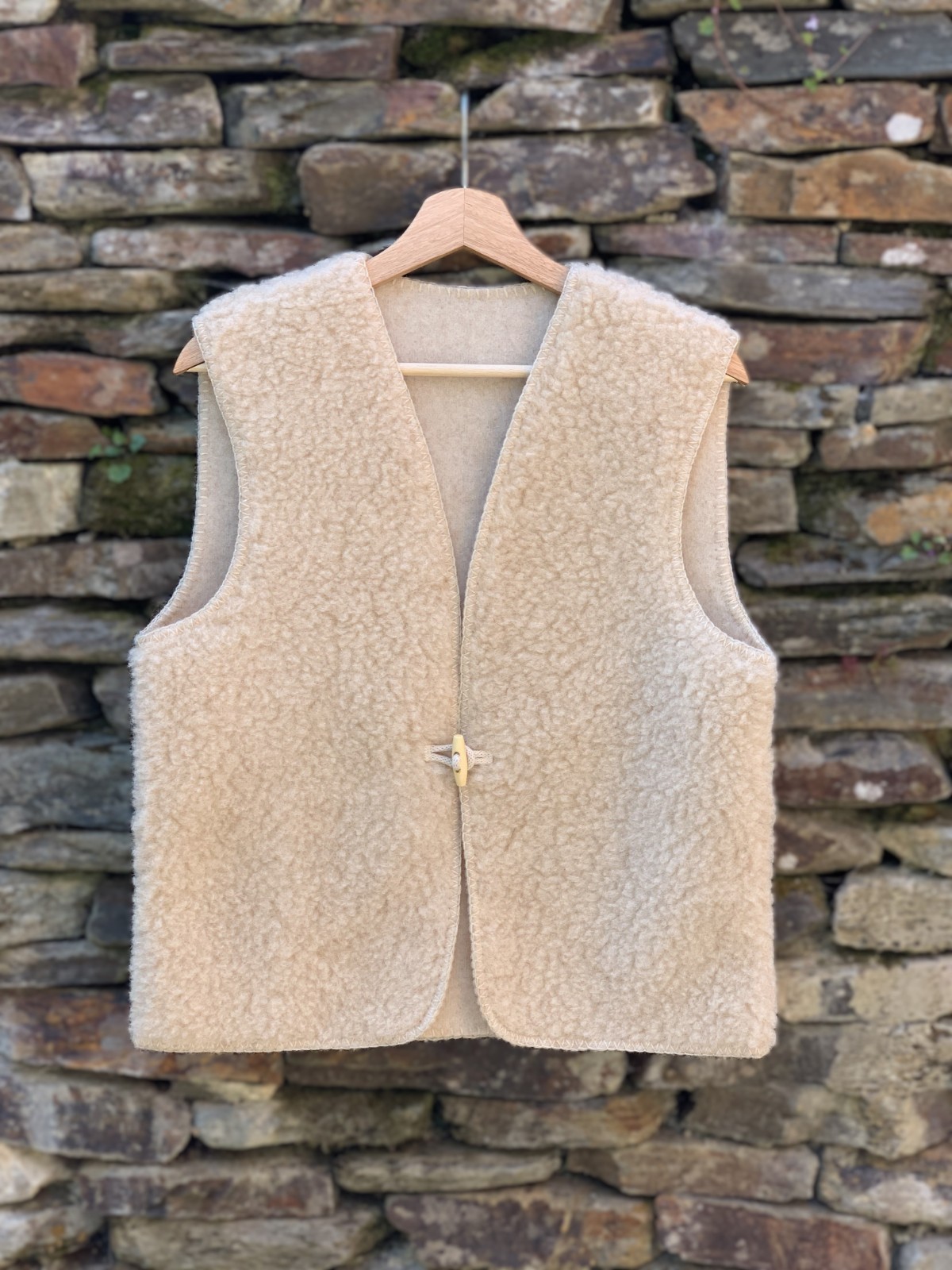Oatmeal Beige Merino Wool Gilet – Women’s Wool Body Warmer Waistcoat – S, M