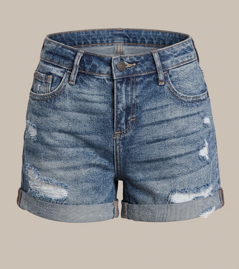 HIDDEN Women’s Blue Distressed Denim Shorts Size S High Rise Cuffed 3” inseam