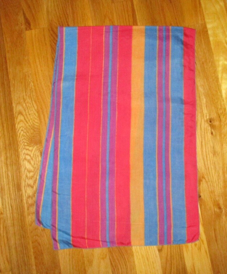 Red Blue Yellow Purple Striped 100% Silk Oblong Scarf 42″