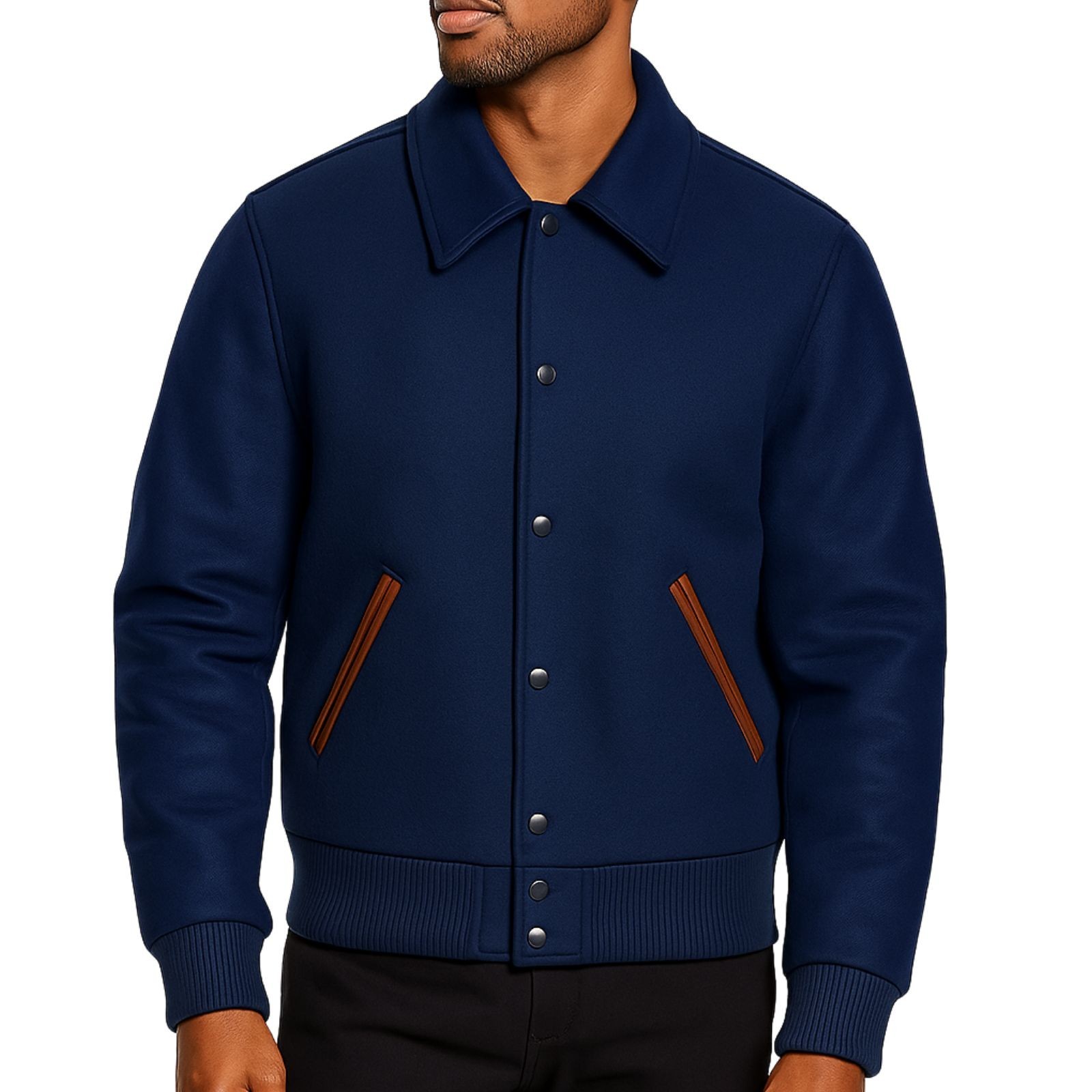 Men’s Letterman Premium Wool Custom Bomber Varsity Jacket Snap Button Outer Coat