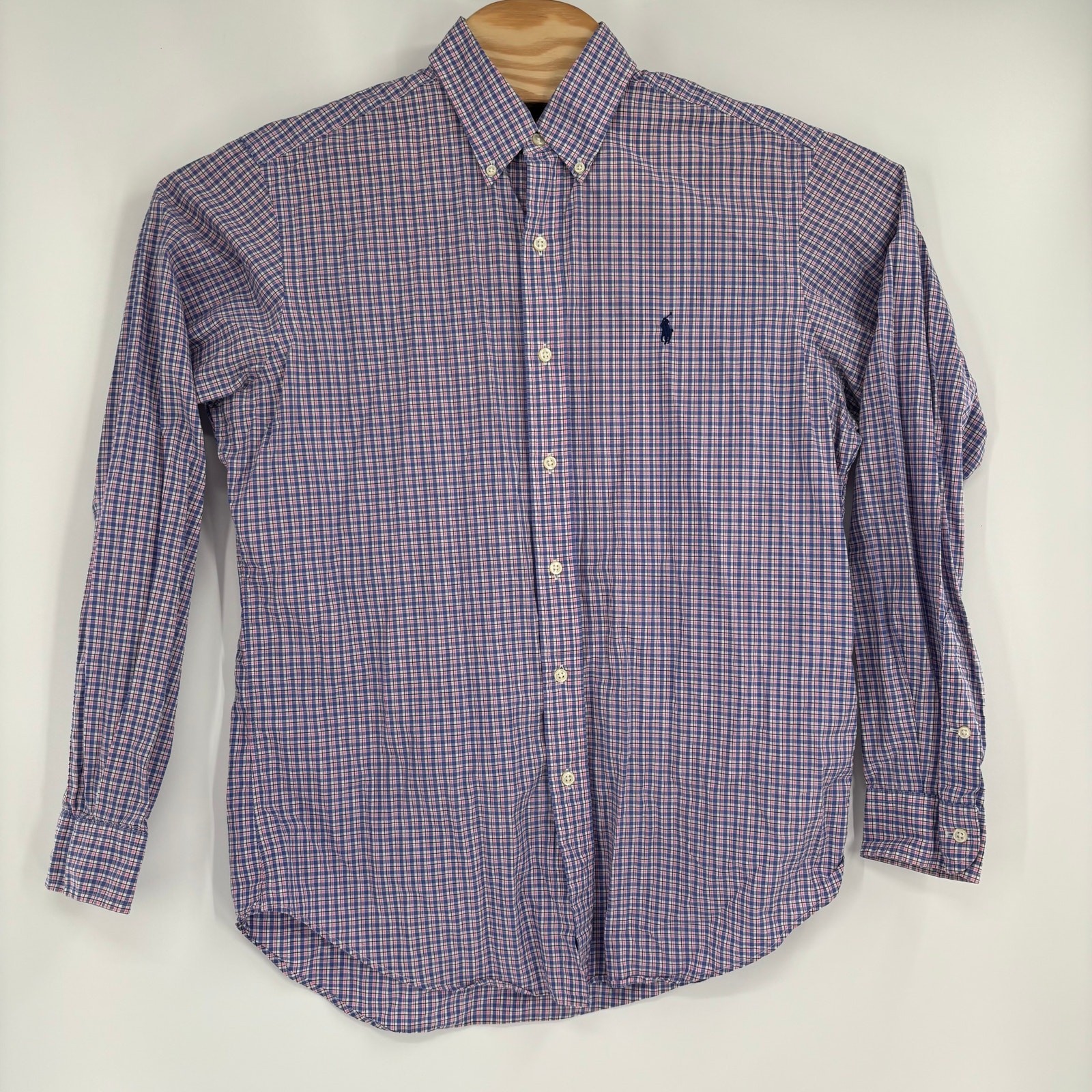 Ralph Lauren Mens Medium Purple pink Gingham Check Long Sleeve Button Down Shirt