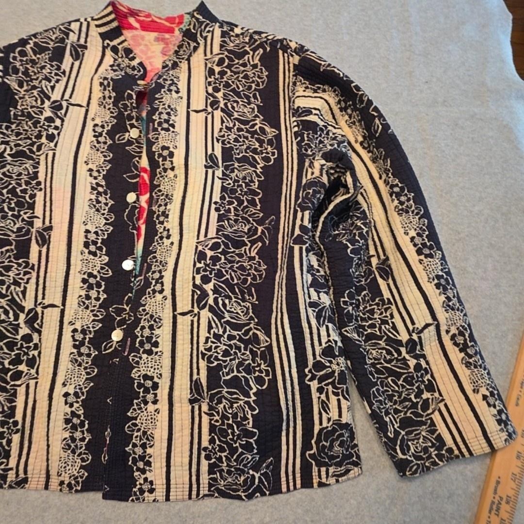 Floral Jacket Womens XL Multicolor Cotton Quilted Reversible Short Button Boho