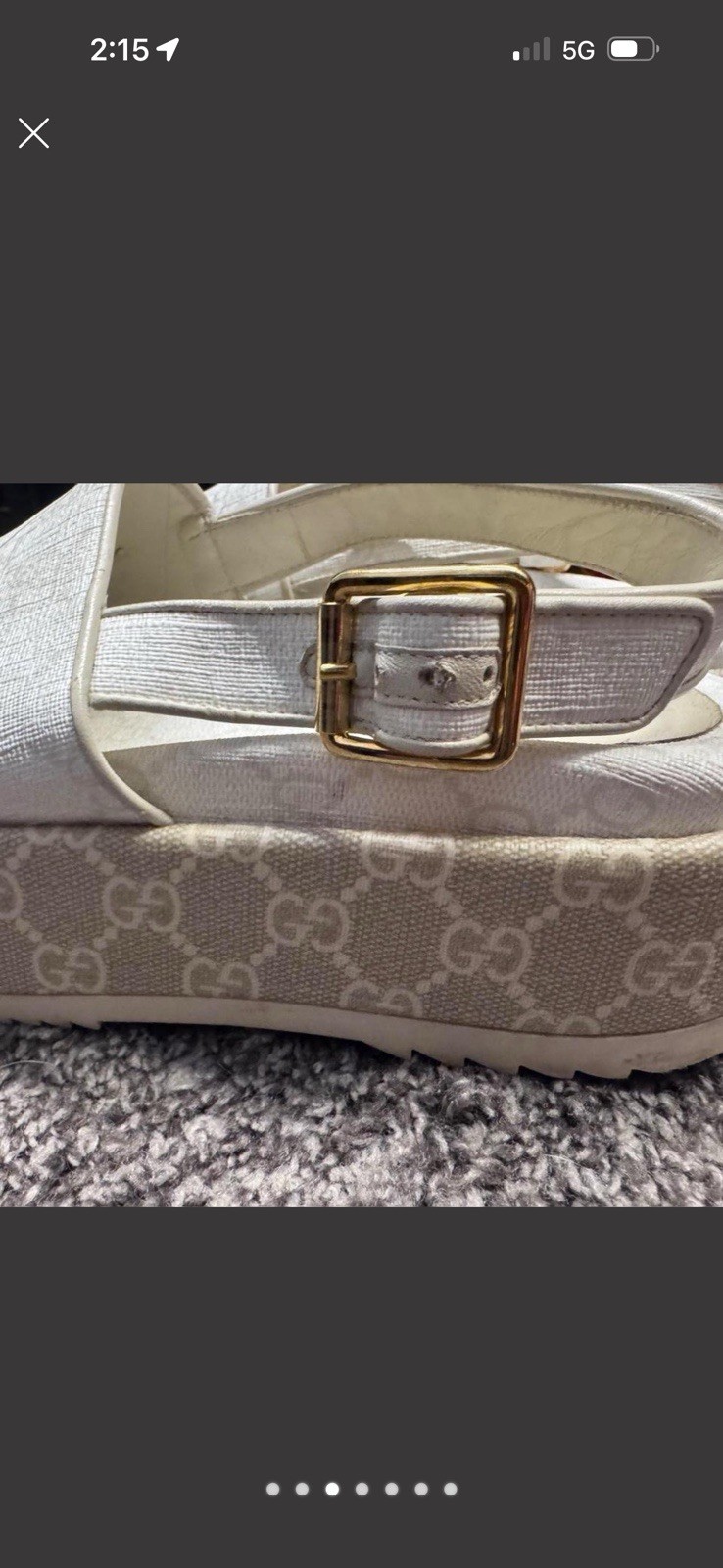 Gucci Womens Logo Platform Slingback Sandals Leather White/Beige Buckle 7