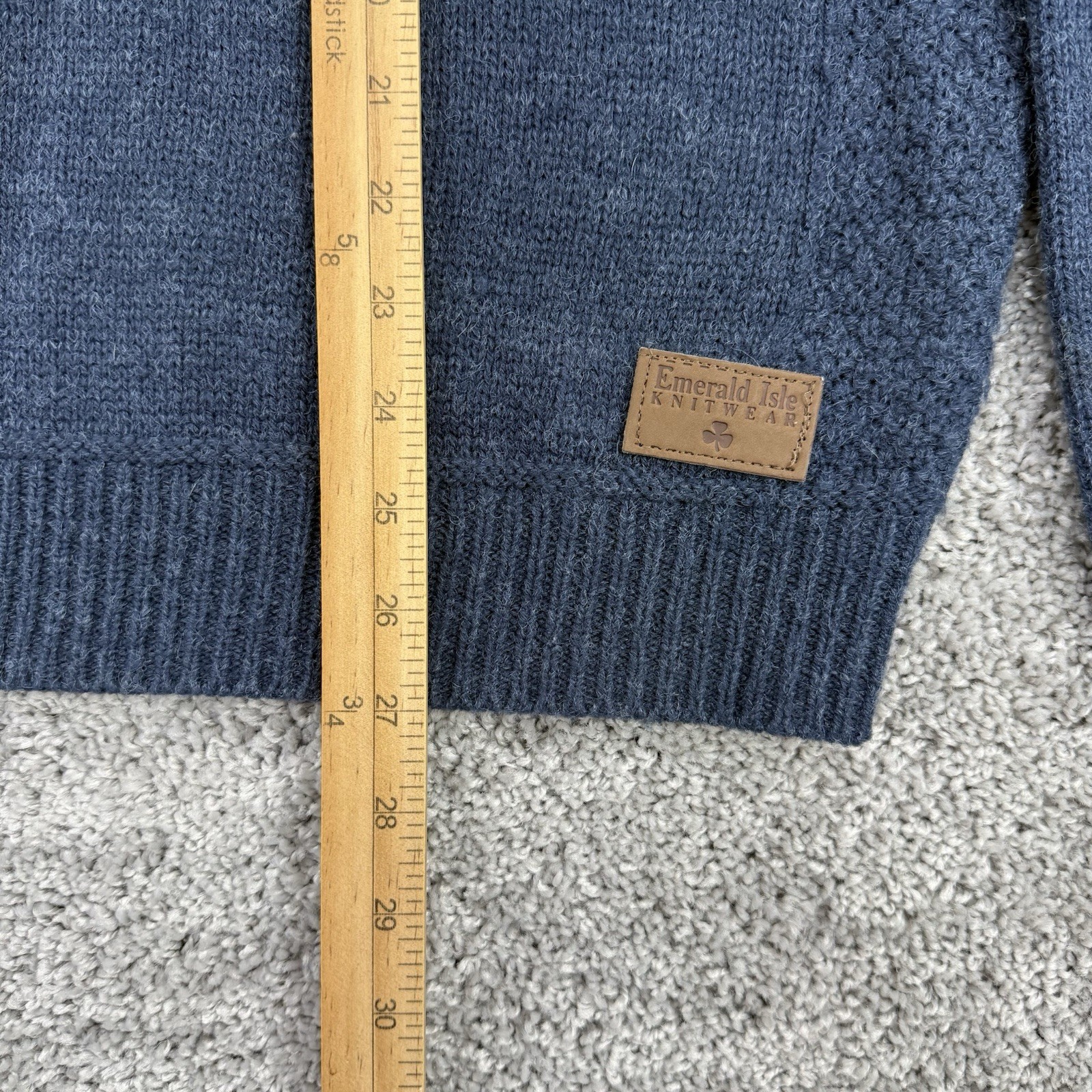 Emerald Isle Knitwear Sweater Men’s L Blue Elbow Patches Wool Mock Neck