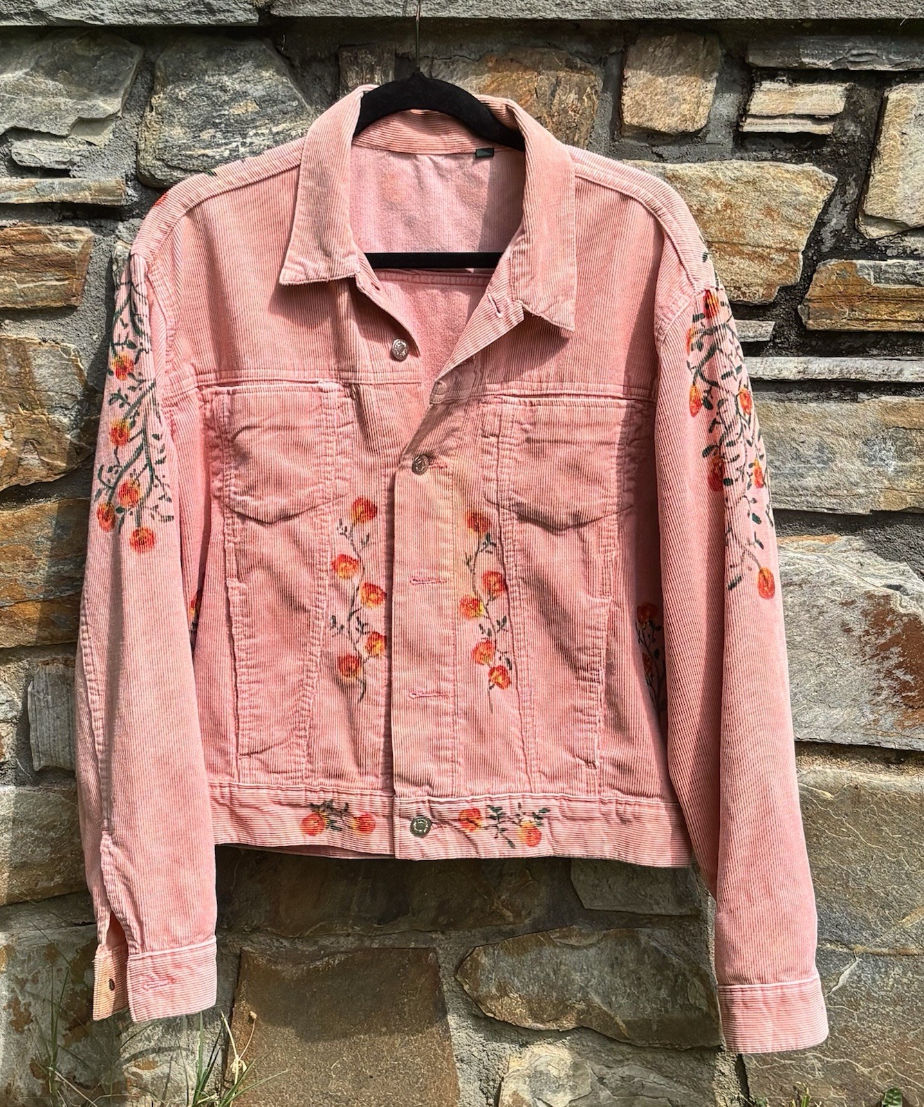Hand Painted Corduroy Jacket Trucker Style Size Small