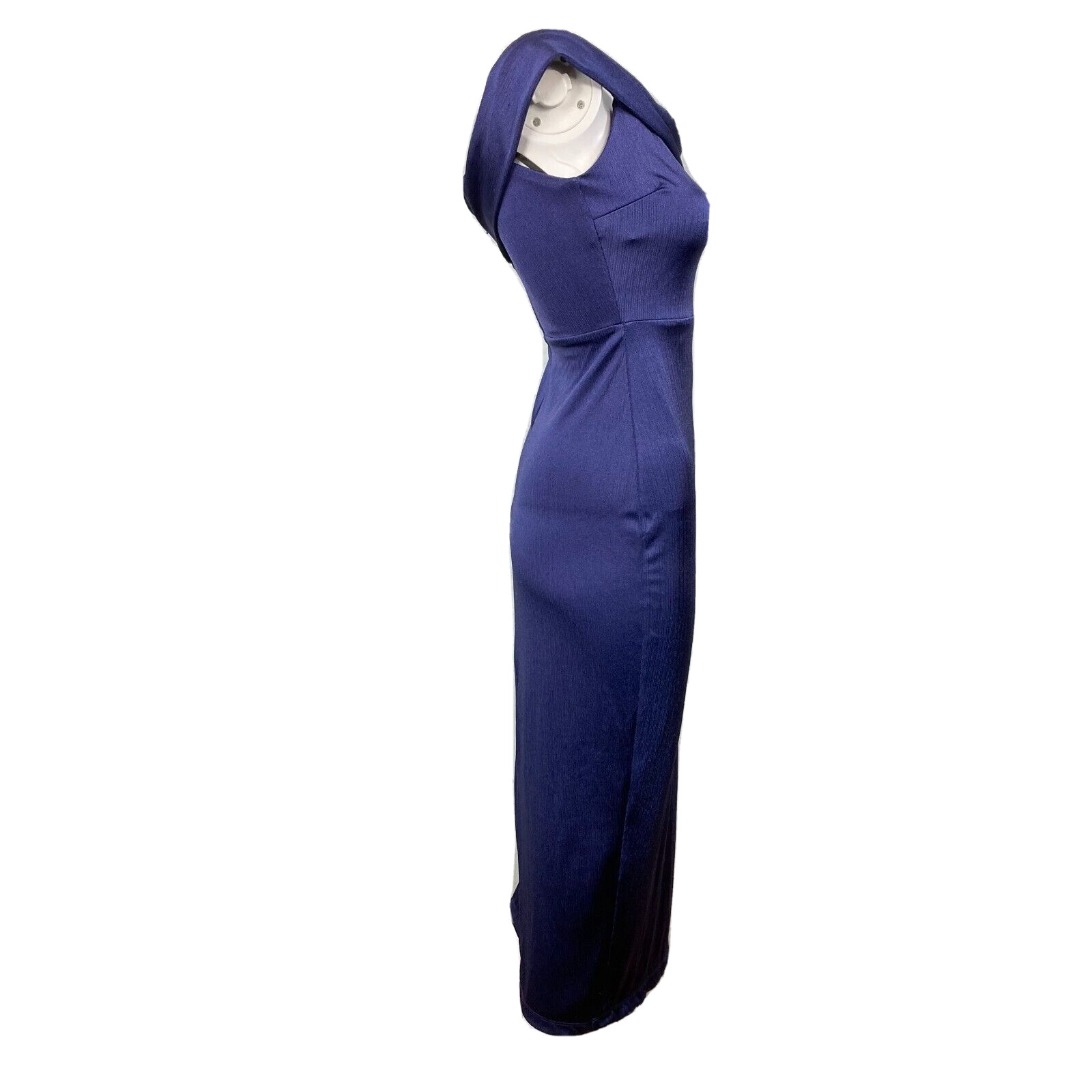 NWT Windsor Dress Womens Sz S Navy Blue Brook Off Shoulder High Slit Sheath Midi
