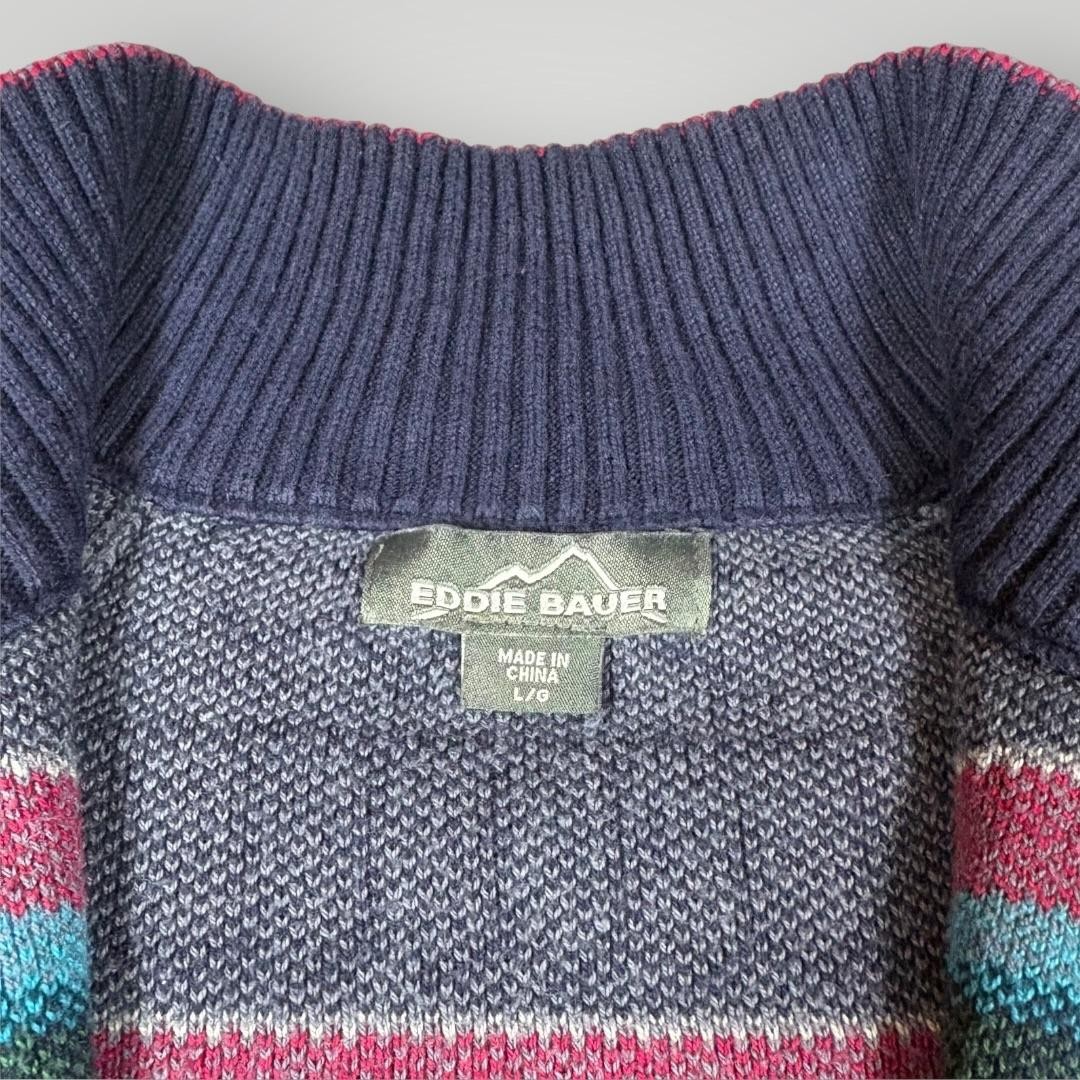 Eddie Bauer Sweater Tunic Womens Large Blue Fair Isle 1/4 Zip Mock Neck Knit