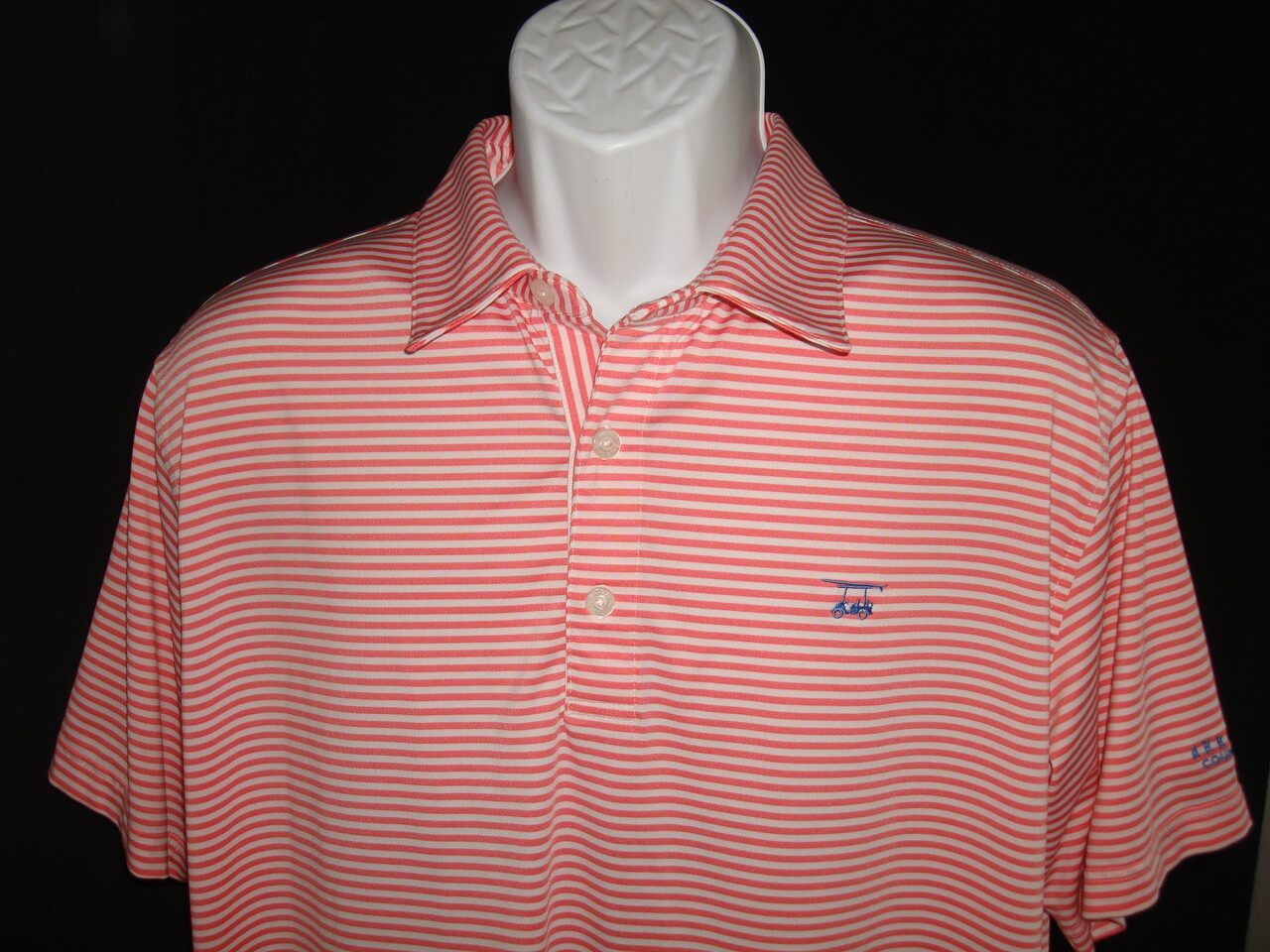 Bald Head Pink Striped Poly/Spandex Blend S/S Polo Shirt Sz M “ArrowHead Ranch”