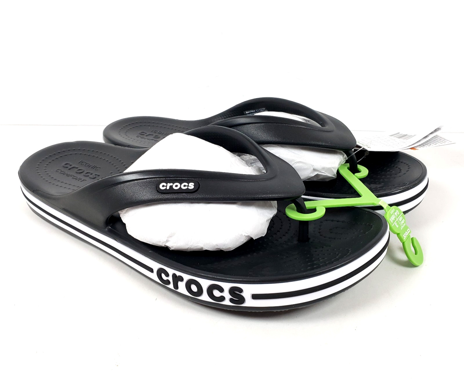 Crocs Bayaband Flip Mens Sz 10 Womens Sz 12 Black White Slip On Sandals