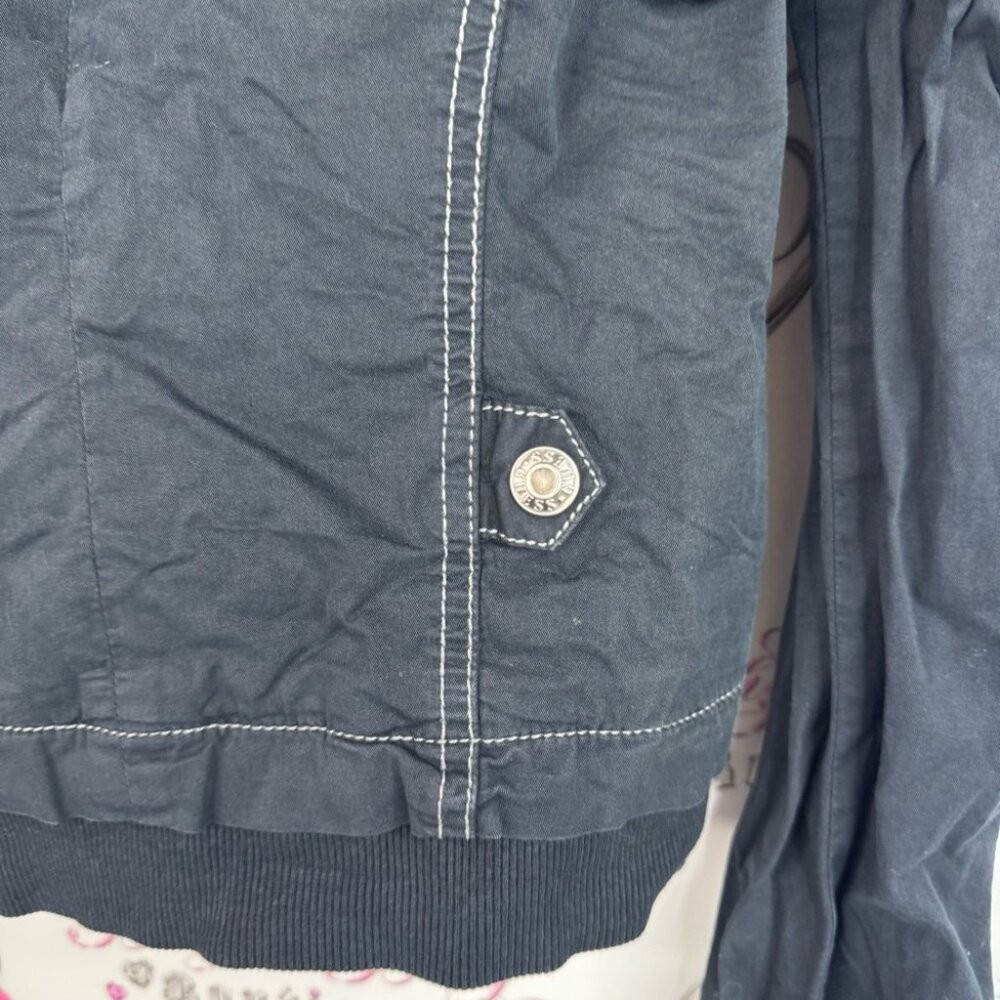 Guess jacket hood zip up logo pockets cargo Black Utility Jacket for Women