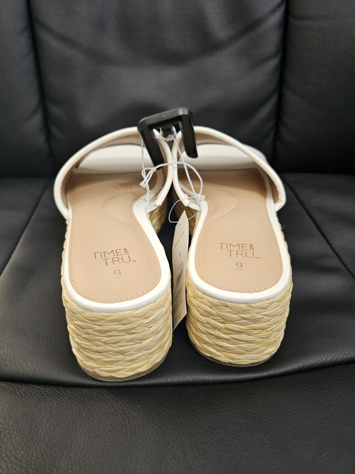 Time and Tru Women’s Raffia Platform Slide Sandals Size 9 white