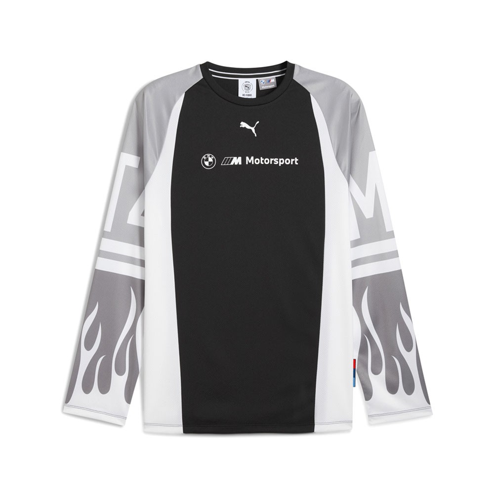 PUMA Bmw M Motorsport Graphic Crew Neck Long Sleeve T-Shirt Mens Black Casual To