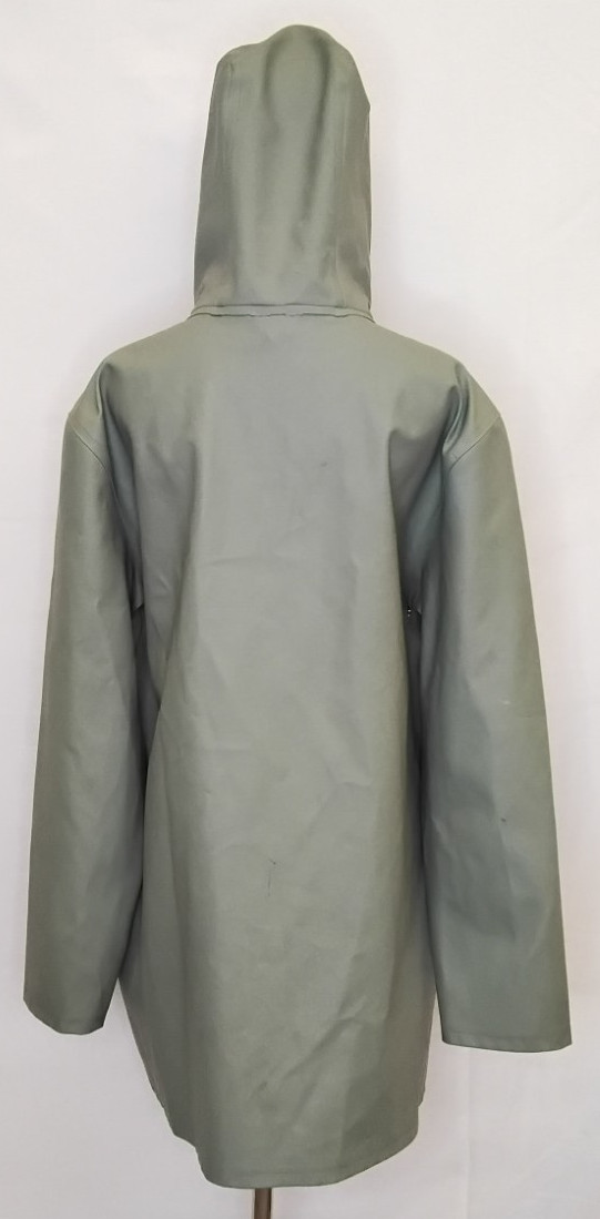 Stutterheim Raincoat Women’s Large Sage Green Long Hooded Pockets #Z5781