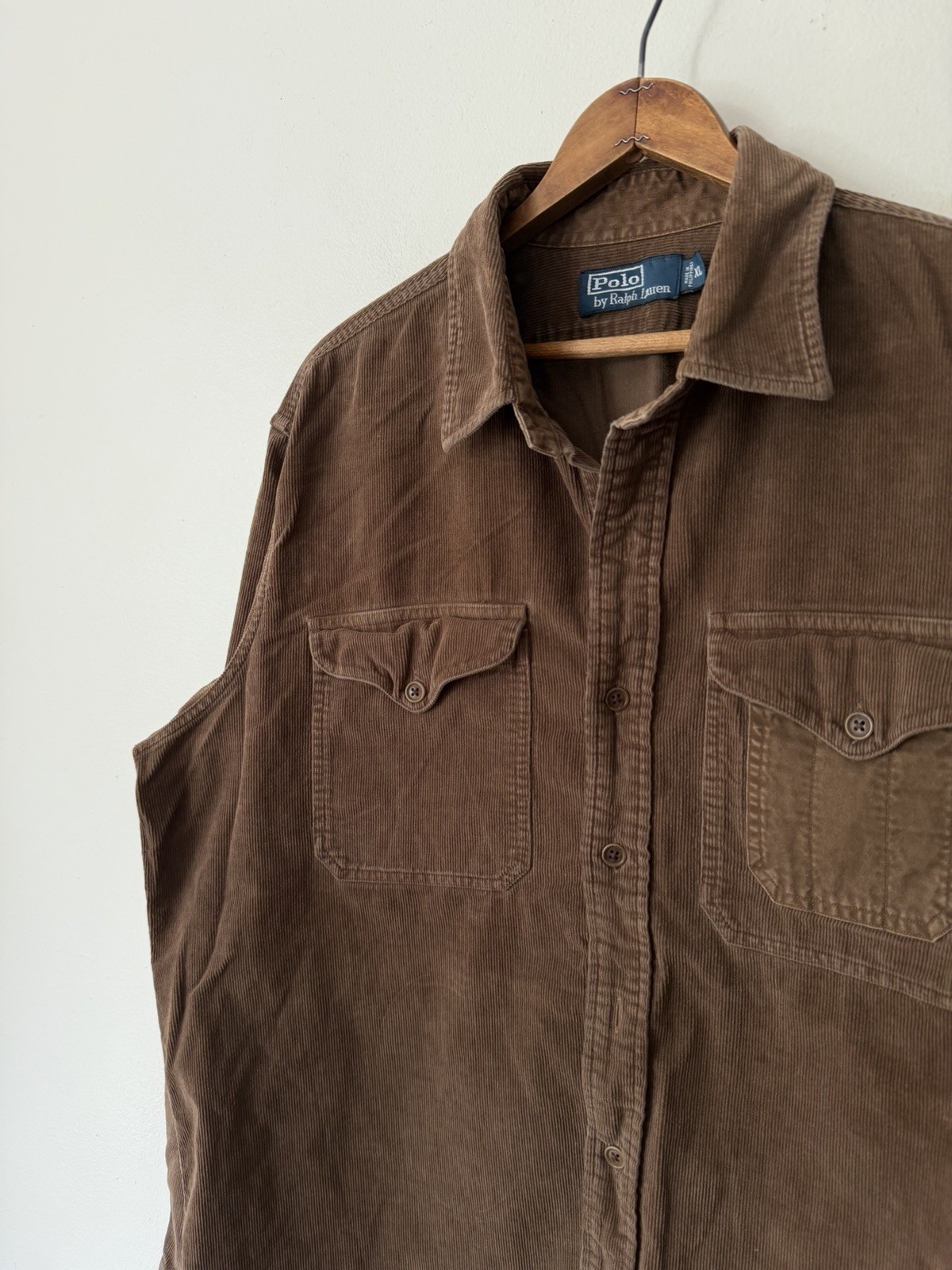 Polo Ralph Lauren Corduroy Elbow Patches Button Up Shirt Brown XL