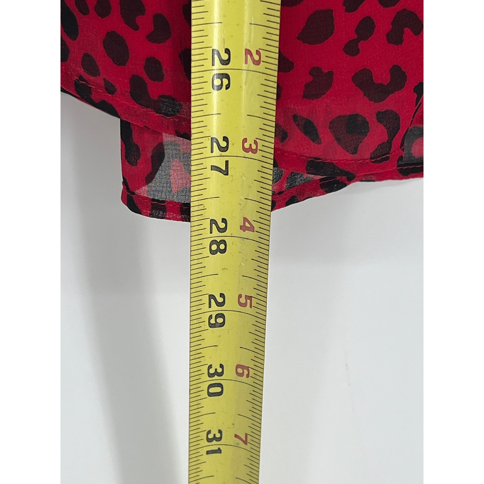 Chico’s Red Black Leopard Print Tie Neck Balloon Sleeve Chiffon Blouse Size 1