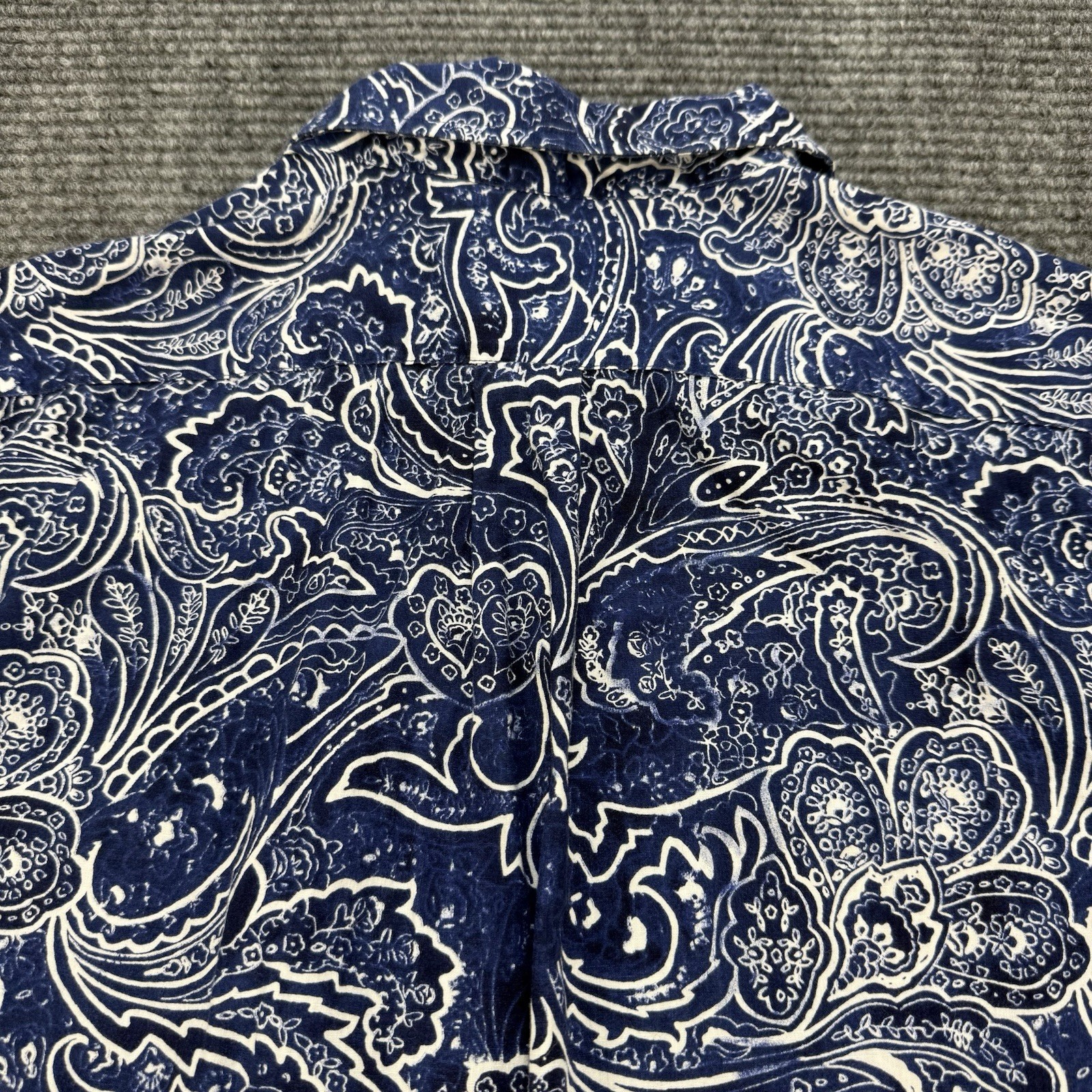 Cremieux Classics Mens Large Blue Paisley Short Sleeve Button Front 100% Cotton