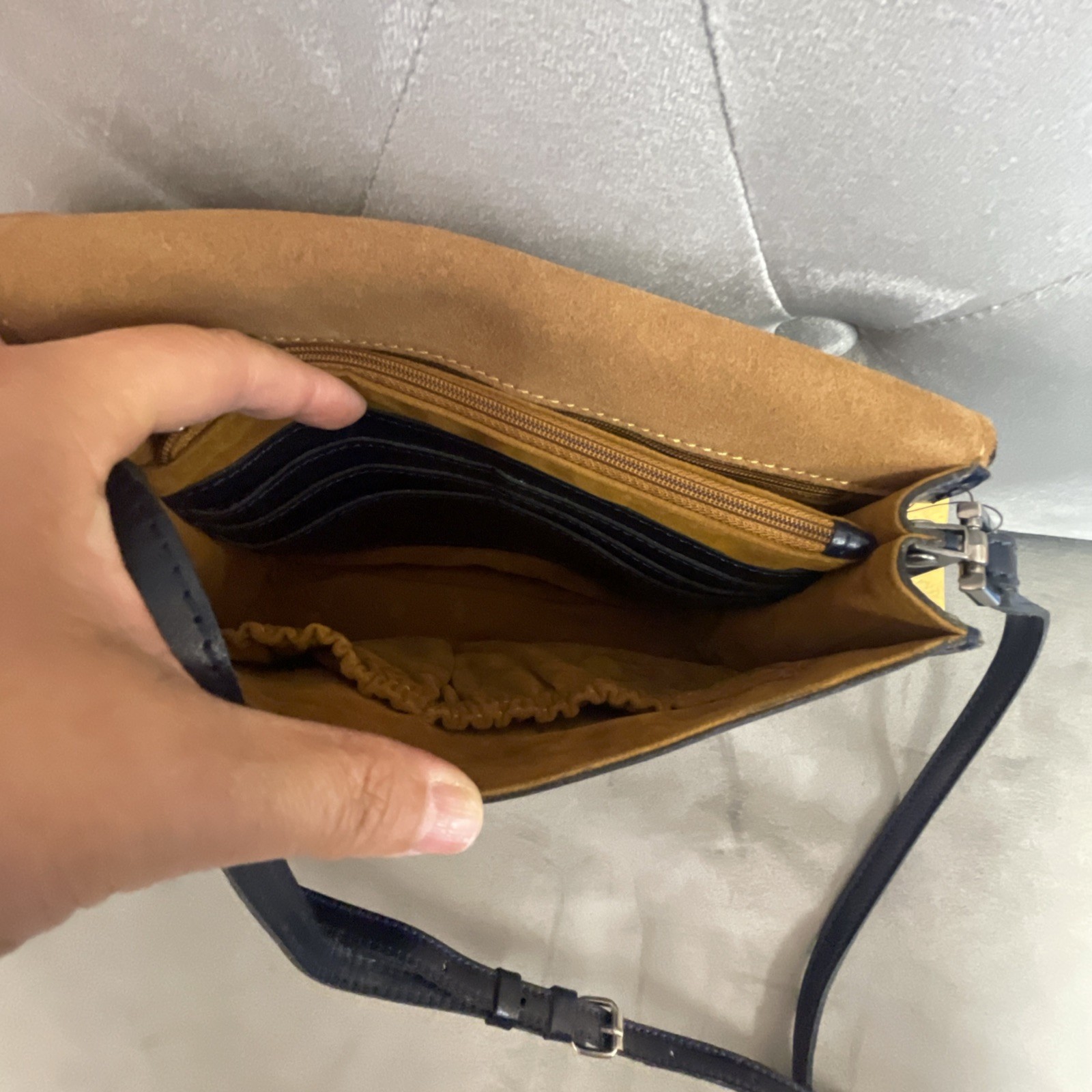Patricia Nash Italian leather Crossbody Brinlee Folklore Blue Saddlebag