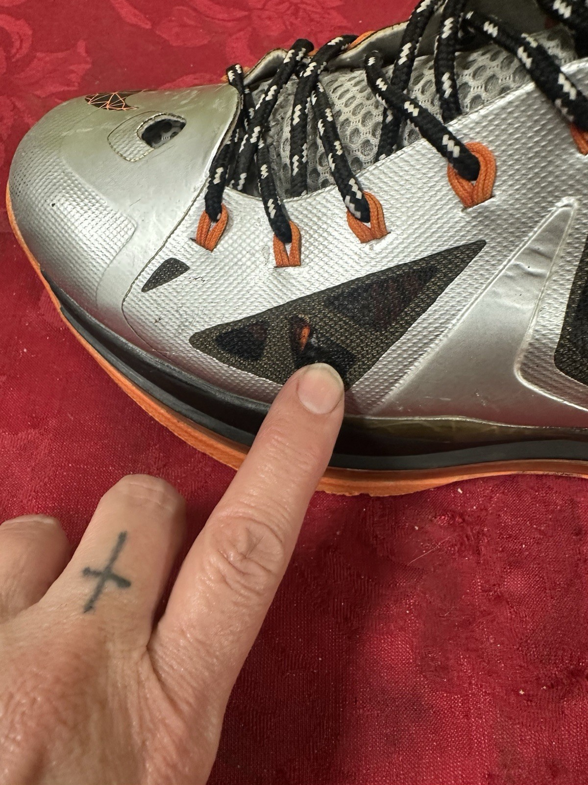 2012 Nike LeBron X Lava Grey Black Orange Sneakers Mens Sz 11 541100-800 Read