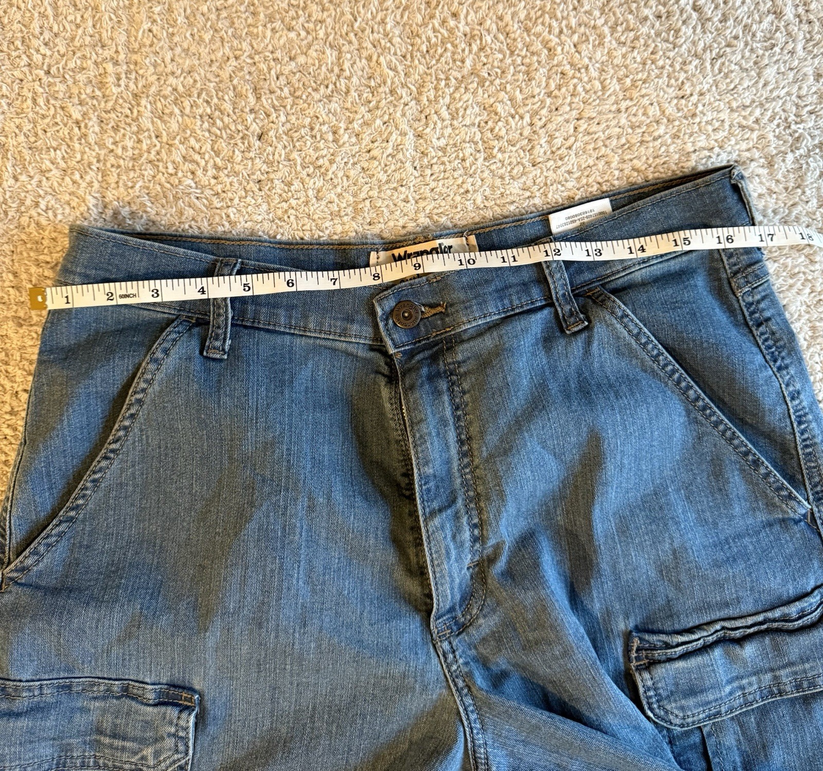 Wrangler Authentic Men’s Blue Medium Wash Denim Cargo Shorts