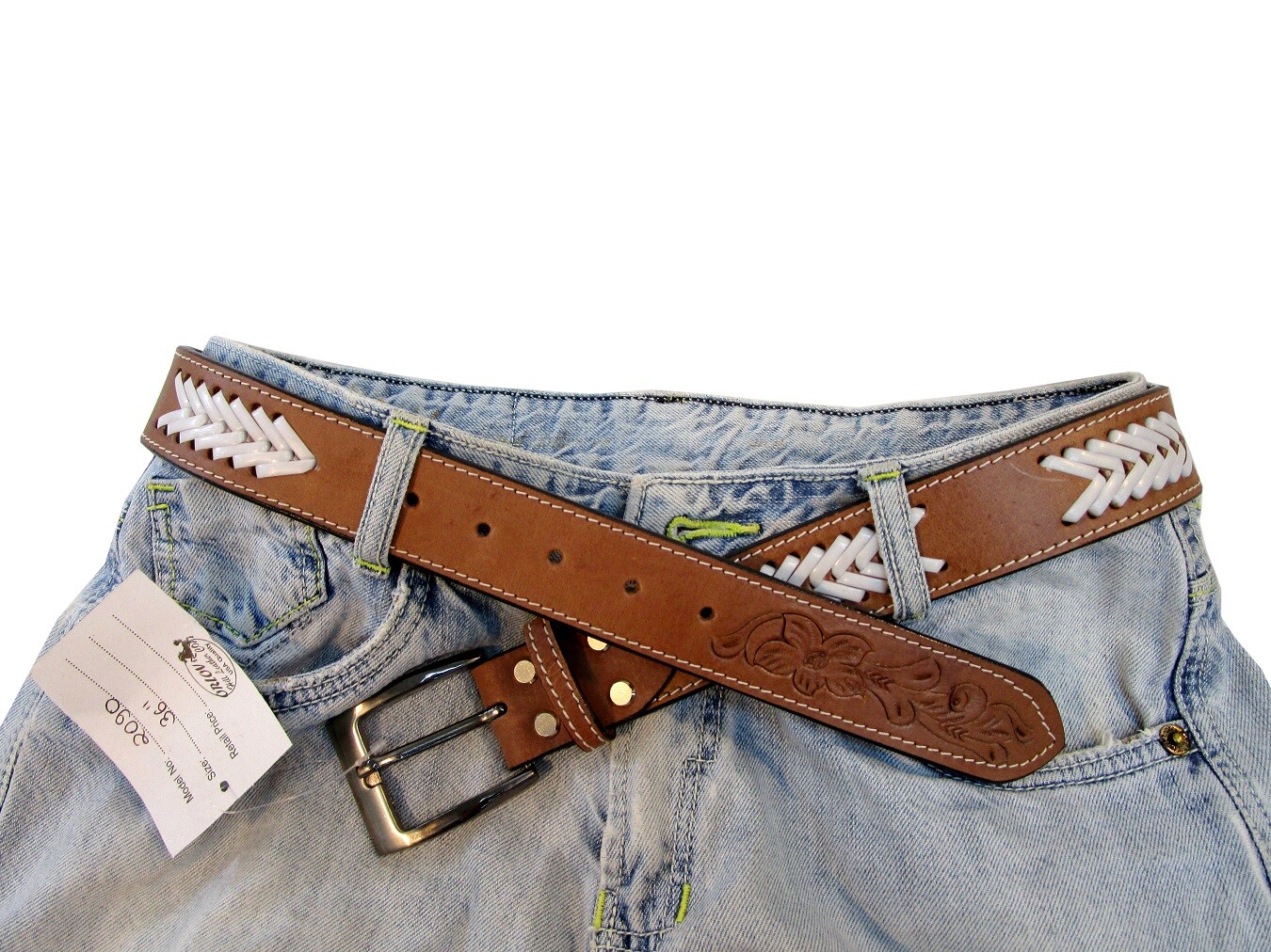 MENS BELT 32 34 36 38 40 LEATHER FLORAL TOOLED BROWN WESTERN COWBOY STYLE BELTS