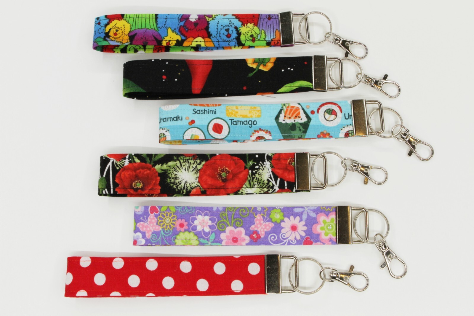 Cotton Fabric Keychain Wristlet, Key Fob Lanyard, Various Prints/Colors