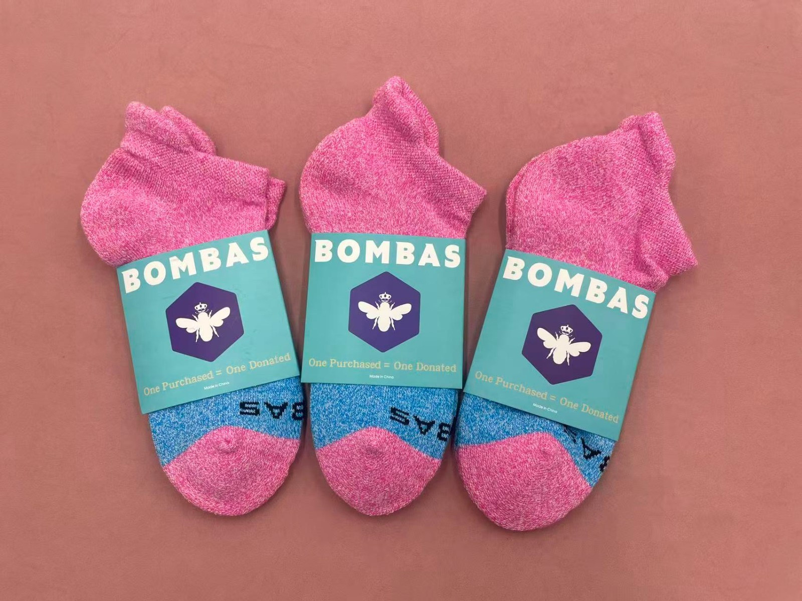 3 Pack Bombas Socks Women’s Ankle Tri-Block Marl Size Medium 8-10.5 Pink
